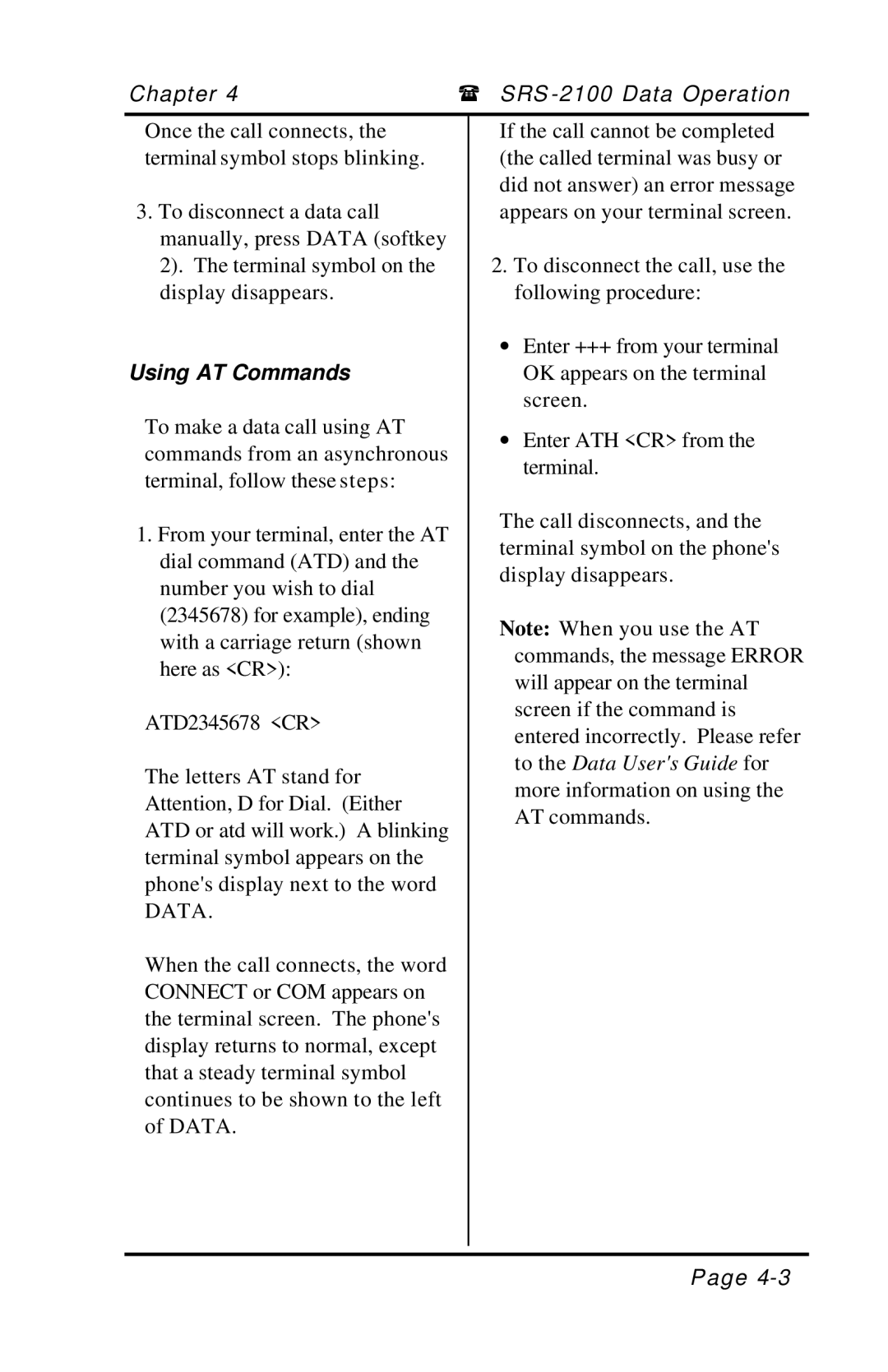 Fujitsu SRS-2100 manual Using AT Commands 