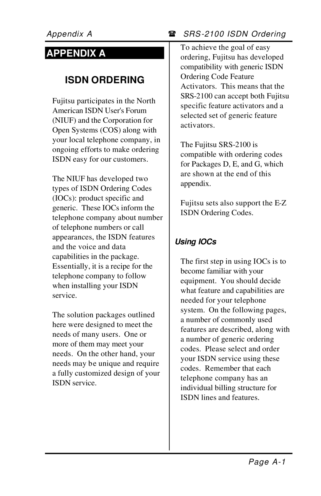 Fujitsu SRS-2100 manual Isdn Ordering, Using IOCs 