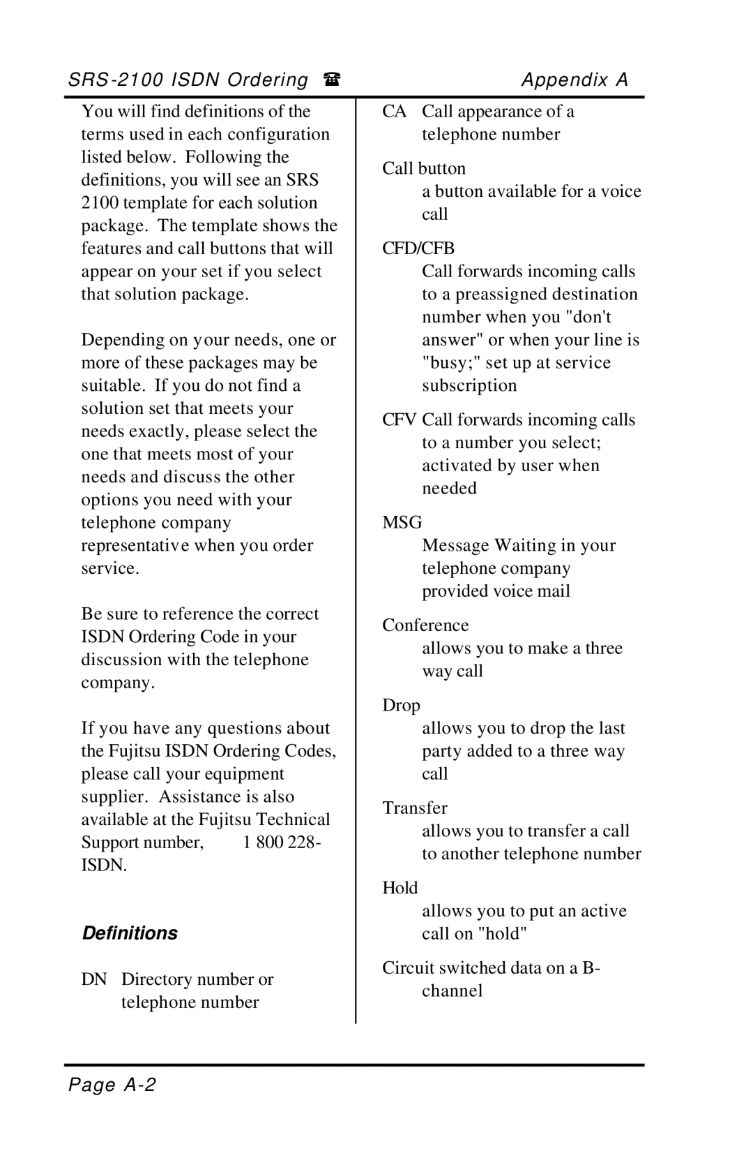 Fujitsu SRS-2100 manual Definitions, Cfd/Cfb 