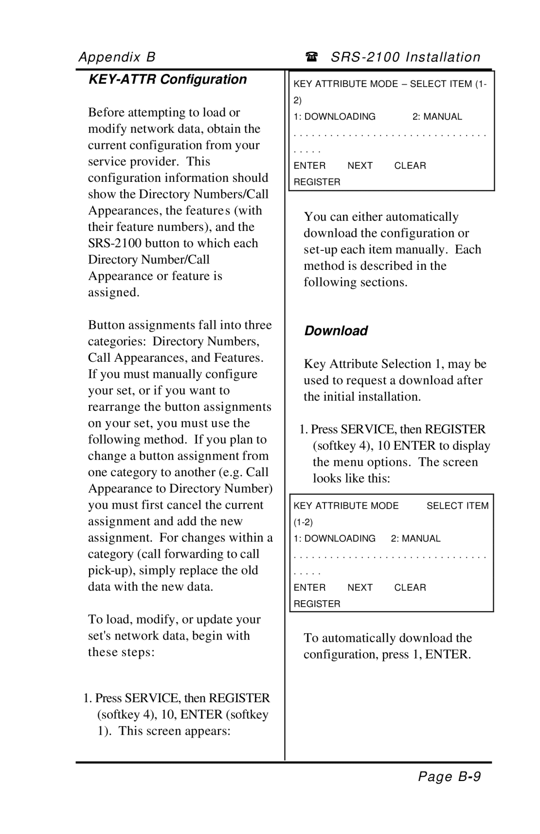 Fujitsu SRS-2100 manual KEY-ATTR Configuration, Download 