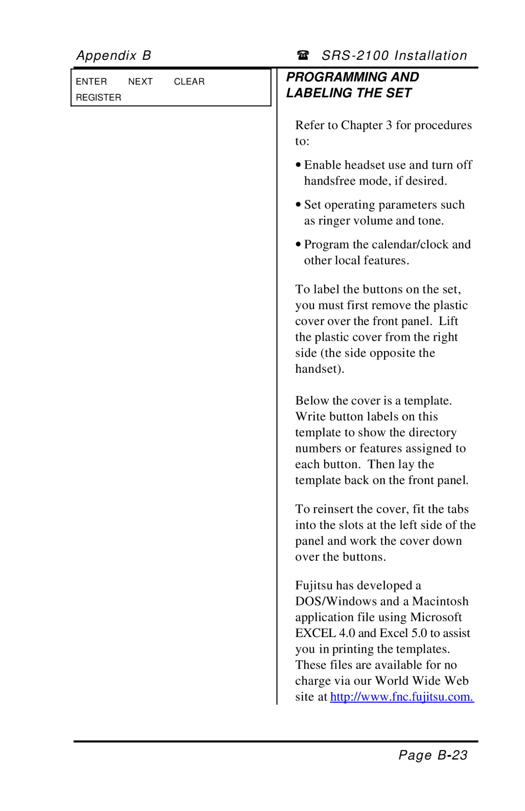 Fujitsu SRS-2100 manual Programming, Labeling the SET 