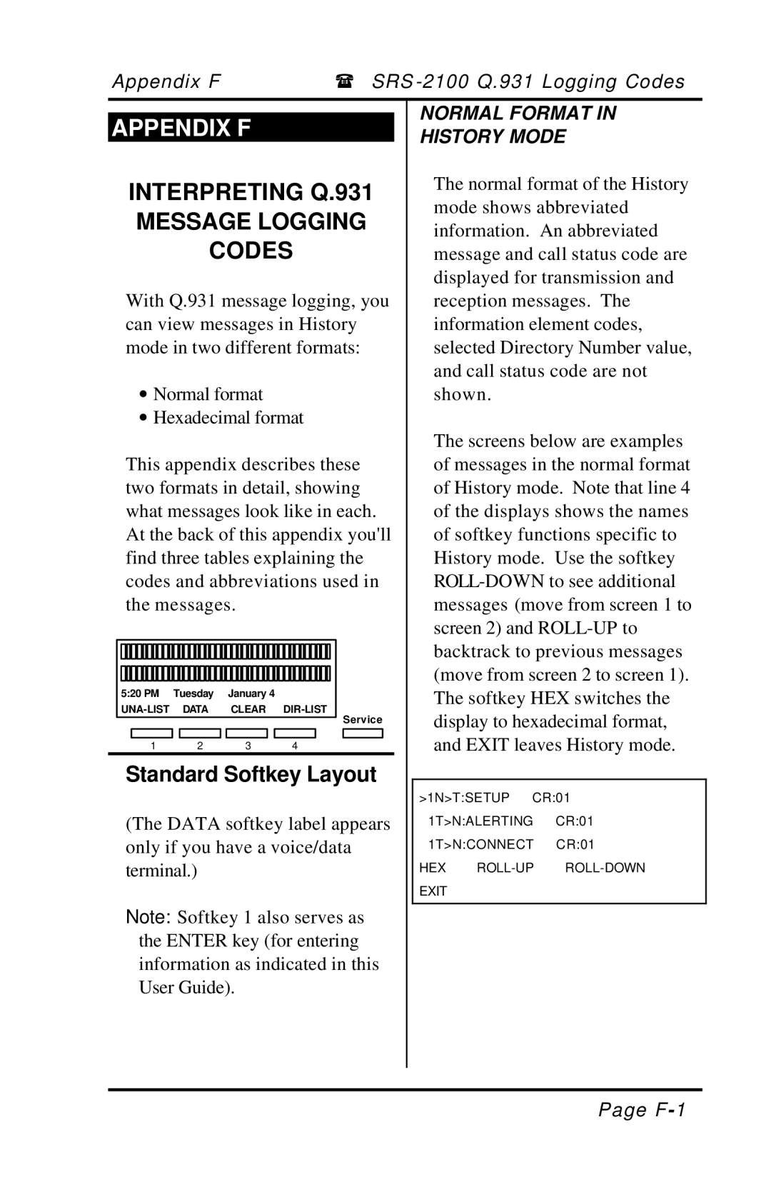 Fujitsu SRS-2100 manual Interpreting Q.931 Message Logging Codes, Normal Format History Mode 