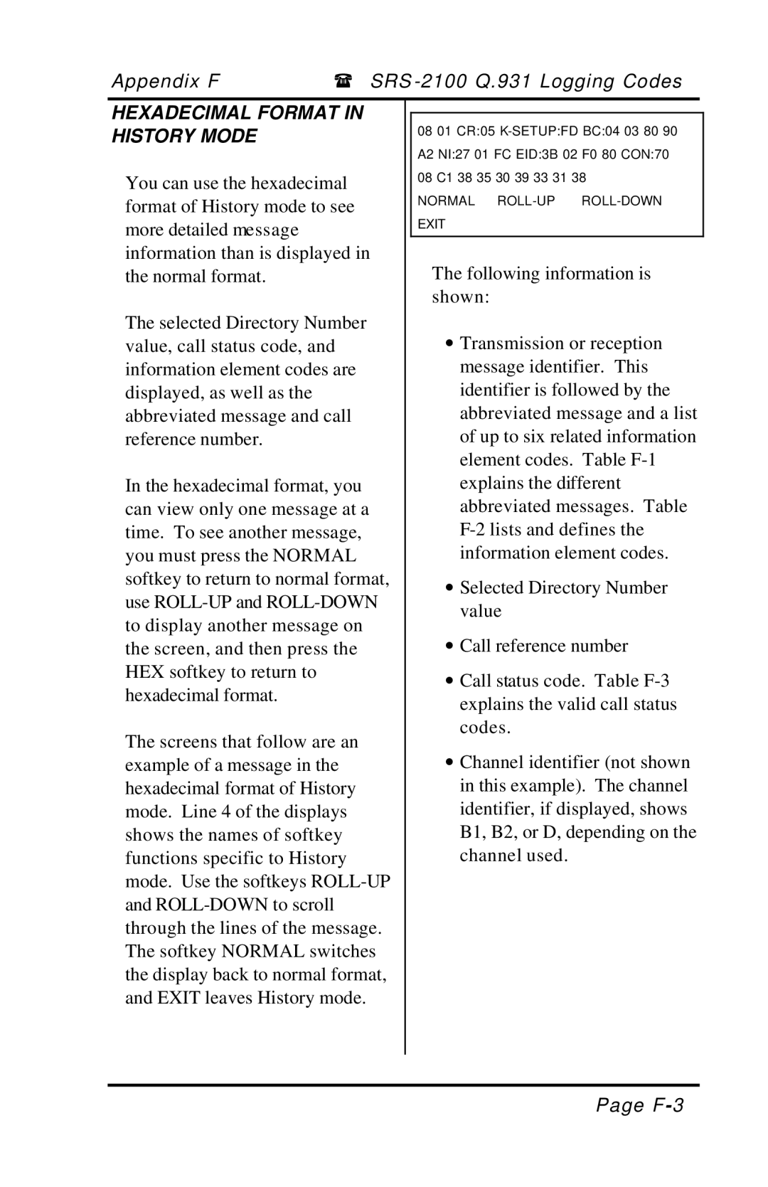 Fujitsu SRS-2100 manual Hexadecimal Format in History Mode 