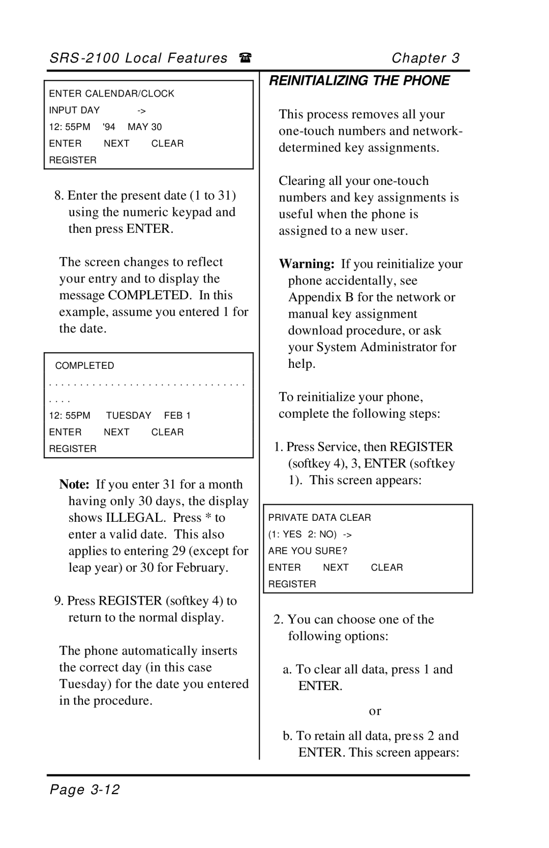 Fujitsu SRS-2100 manual Reinitializing the Phone, Enter 