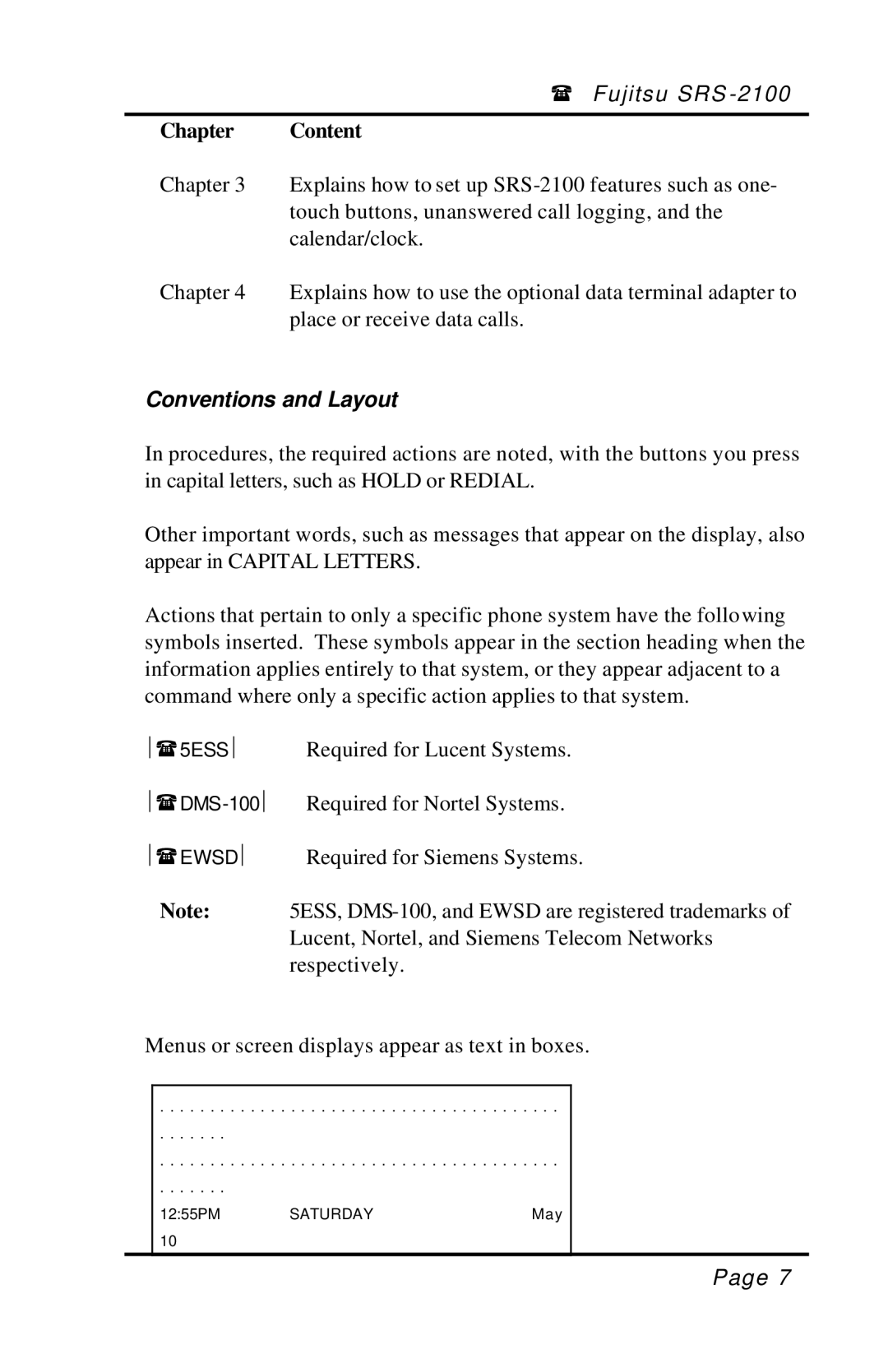 Fujitsu SRS-2100 manual Conventions and Layout 