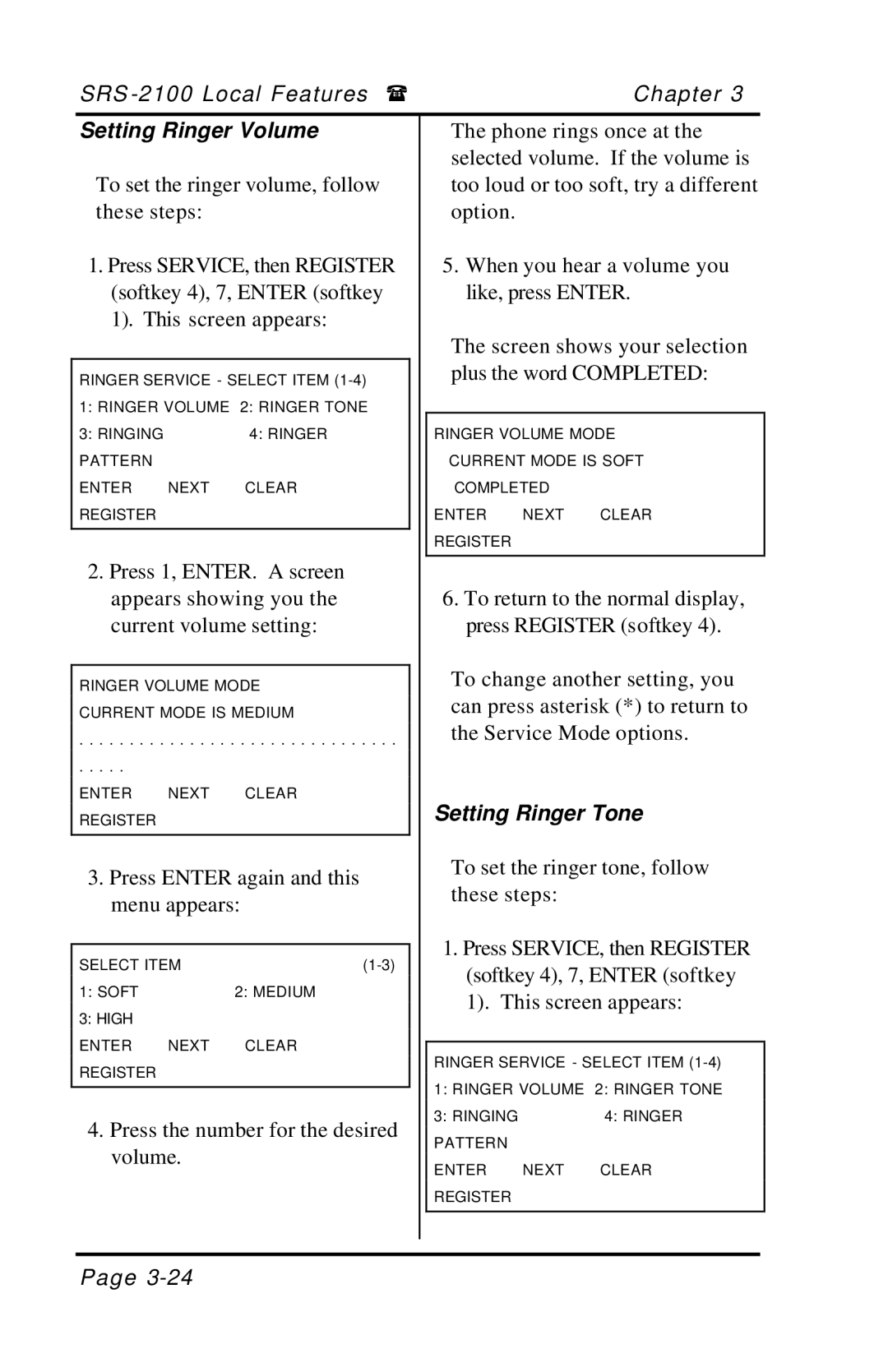 Fujitsu SRS-2100 manual Setting Ringer Volume, Setting Ringer Tone 