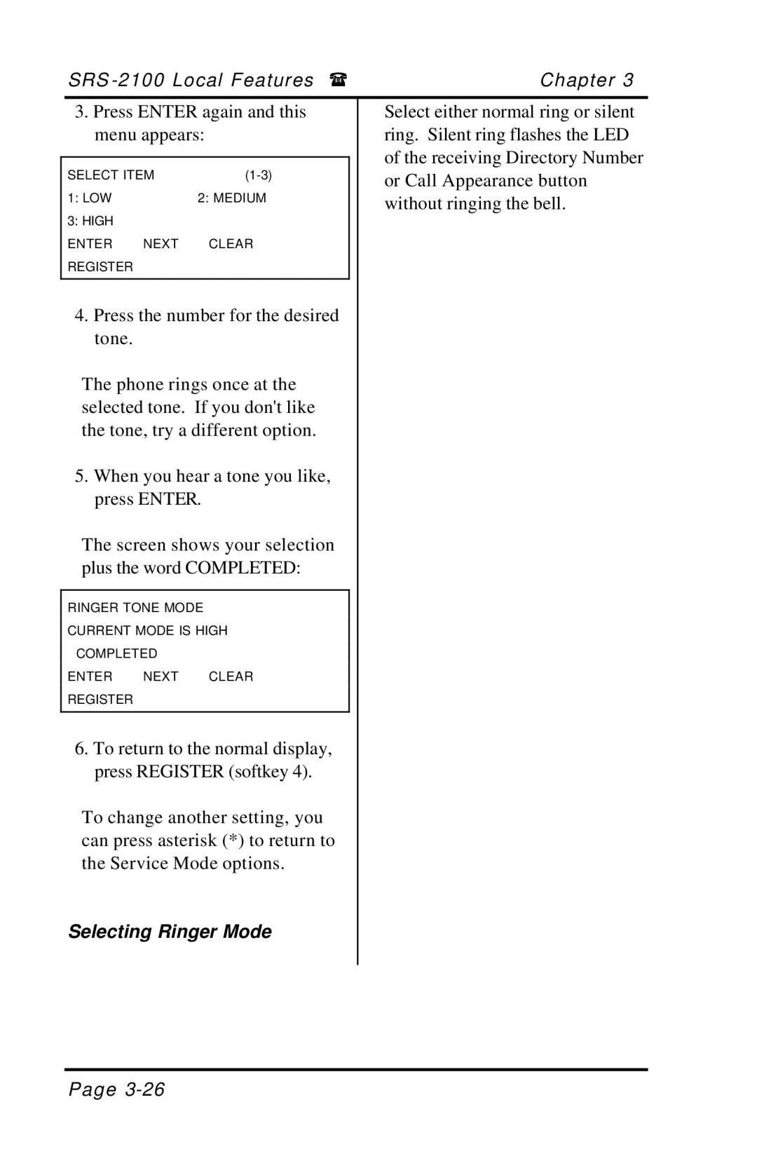 Fujitsu SRS-2100 manual Selecting Ringer Mode 