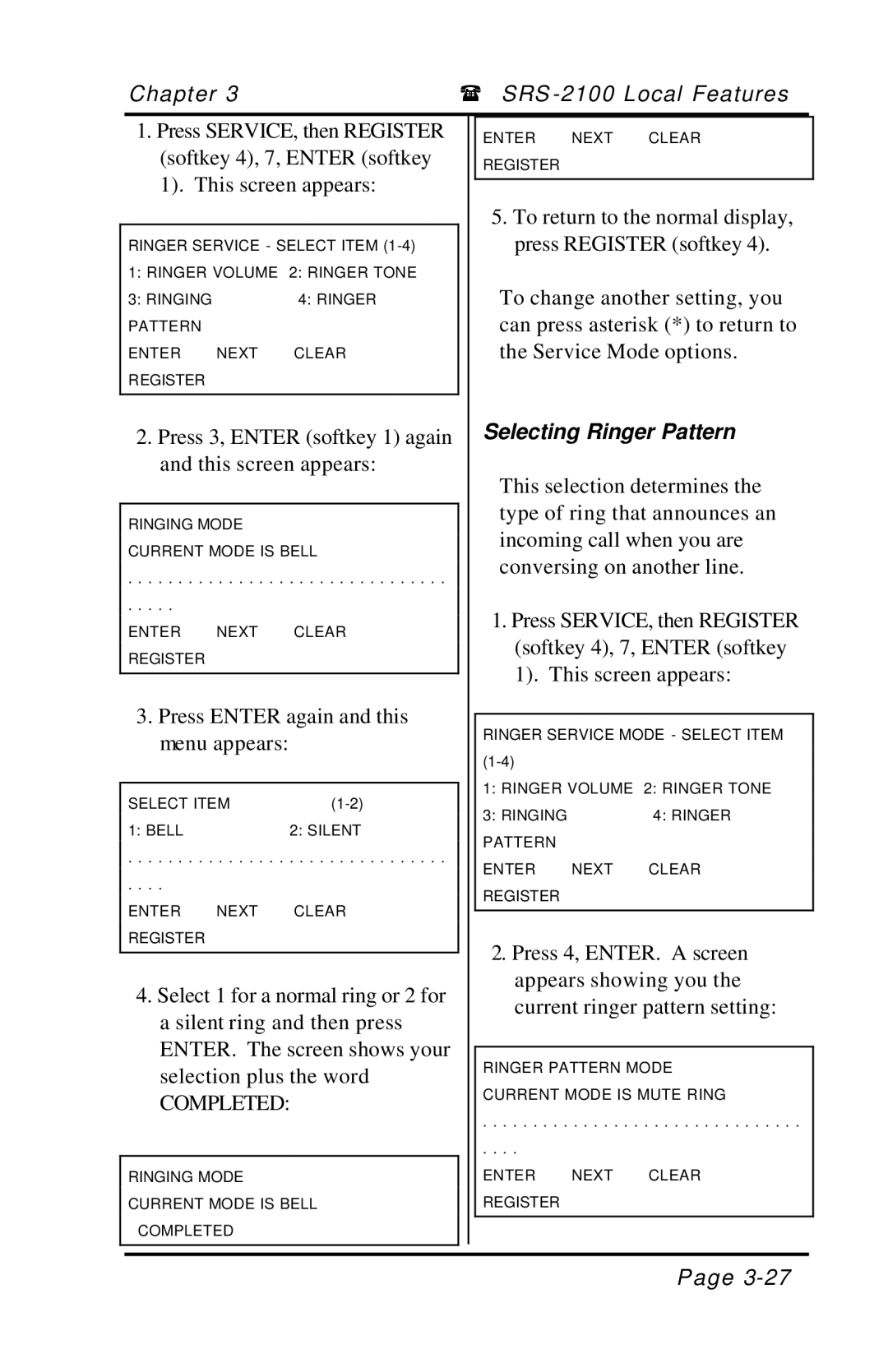 Fujitsu SRS-2100 manual Completed, Selecting Ringer Pattern 