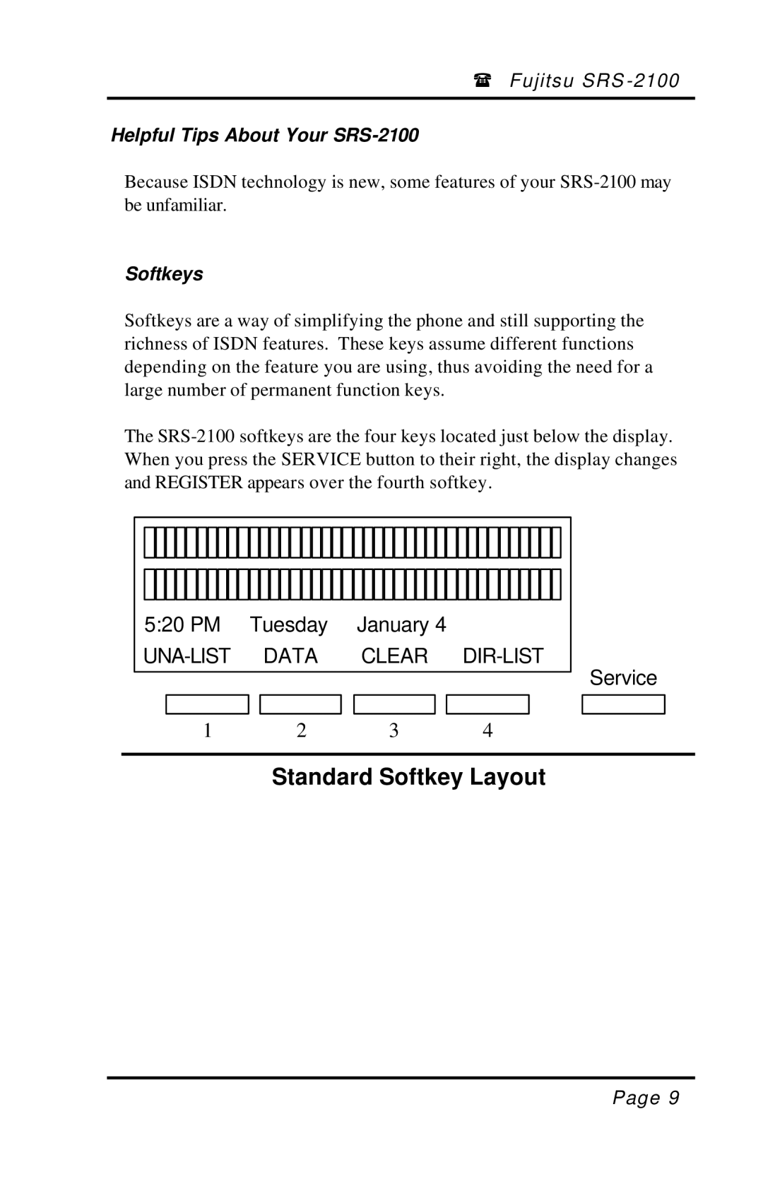 Fujitsu manual Helpful Tips About Your SRS-2100, Softkeys 