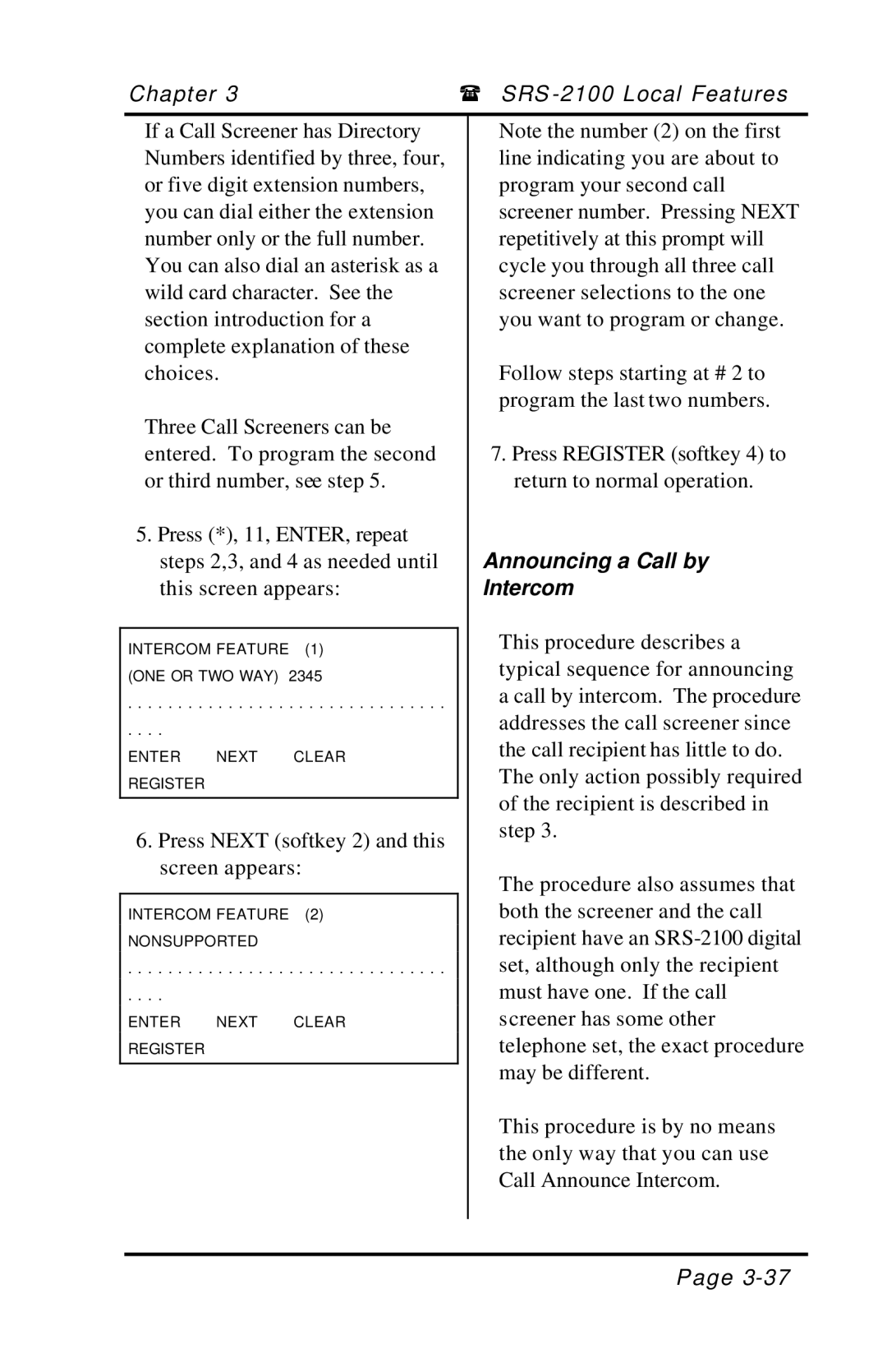 Fujitsu SRS-2100 manual Announcing a Call by Intercom 