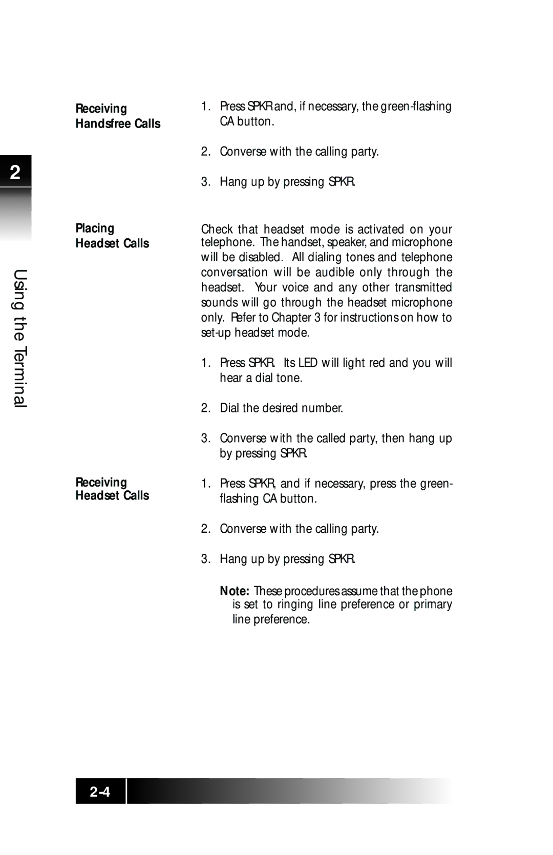 Fujitsu SRS-9924 manual Receiving Handsfree Calls Placing Headset Calls 