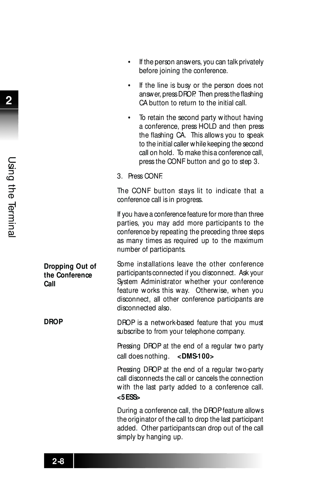 Fujitsu SRS-9924 manual Dropping Out Conference Call 