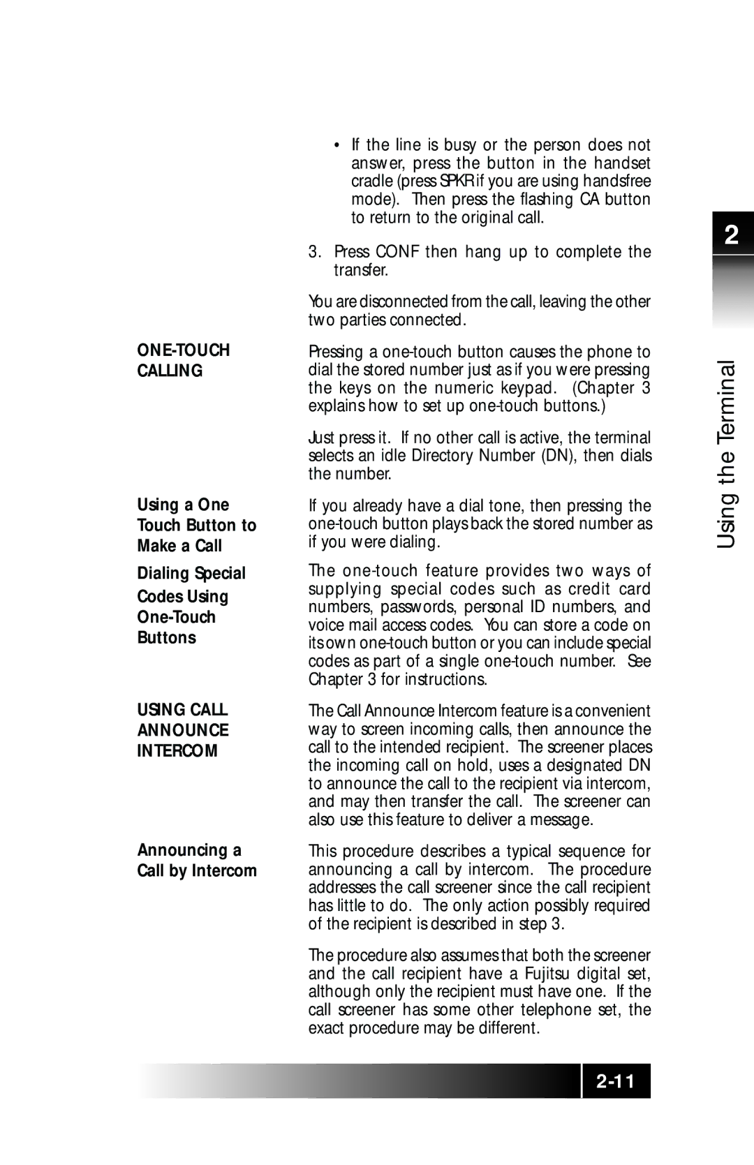 Fujitsu SRS-9924 manual ONE-TOUCH Calling 