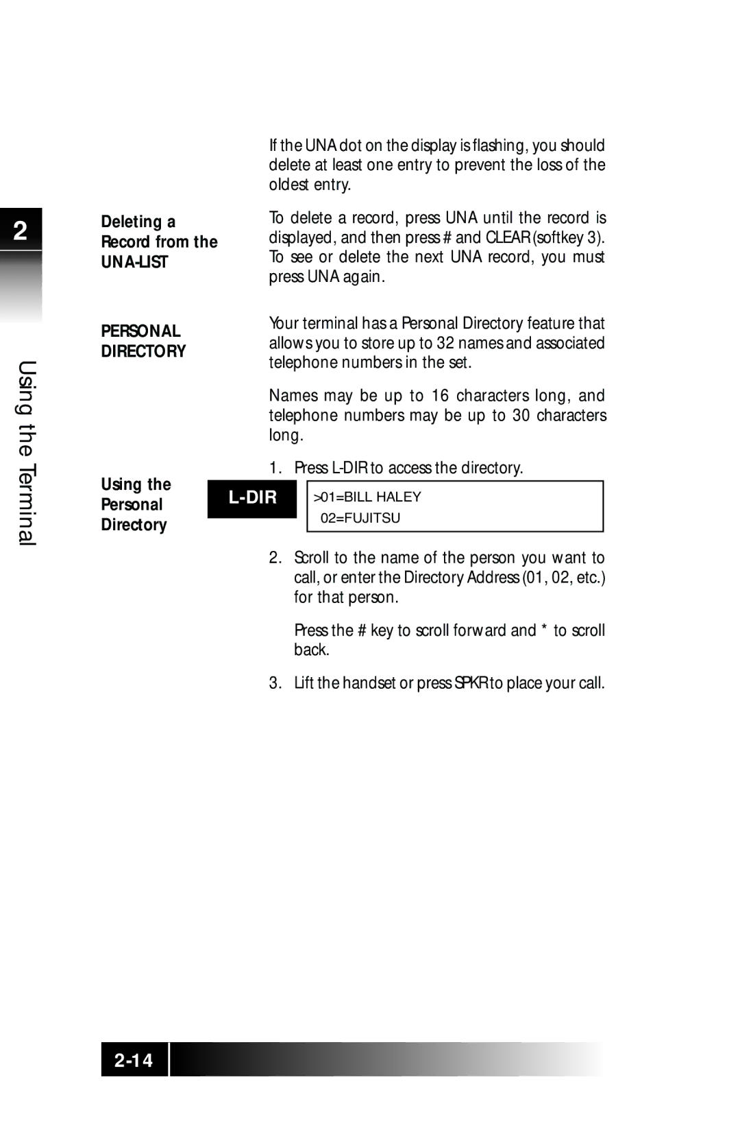 Fujitsu SRS-9924 manual UNA-LIST Personal Directory 