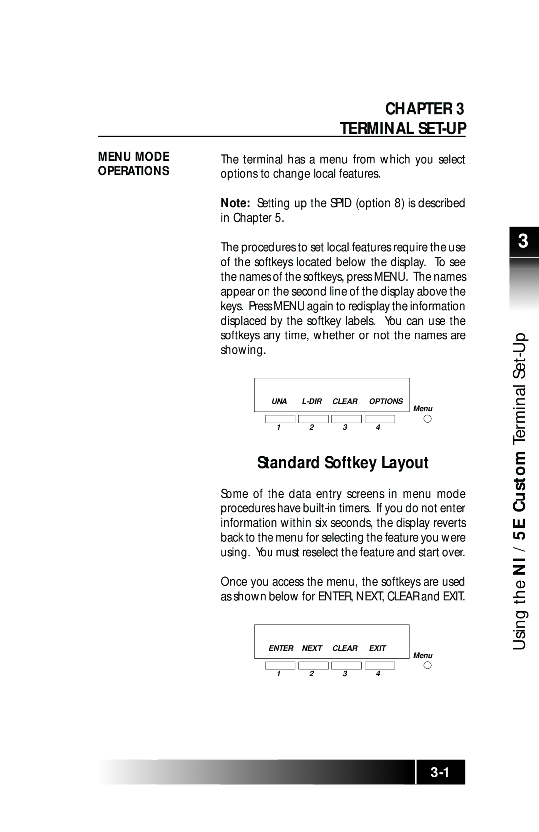 Fujitsu SRS-9924 manual Set-Up, Standard Softkey Layout, Using the NI / 5E Custom Terminal 