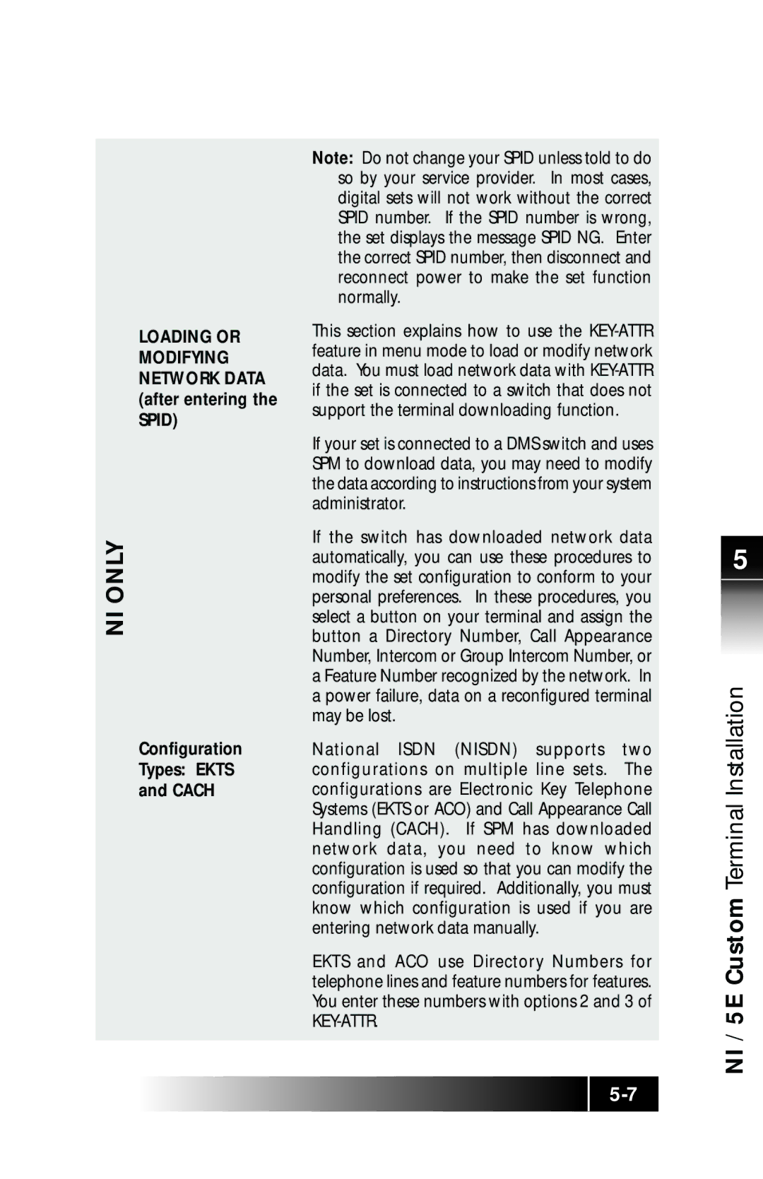 Fujitsu SRS-9924 manual Loading or, Modifying Network Data after entering the Spid, Configuration Types Ekts Cach 