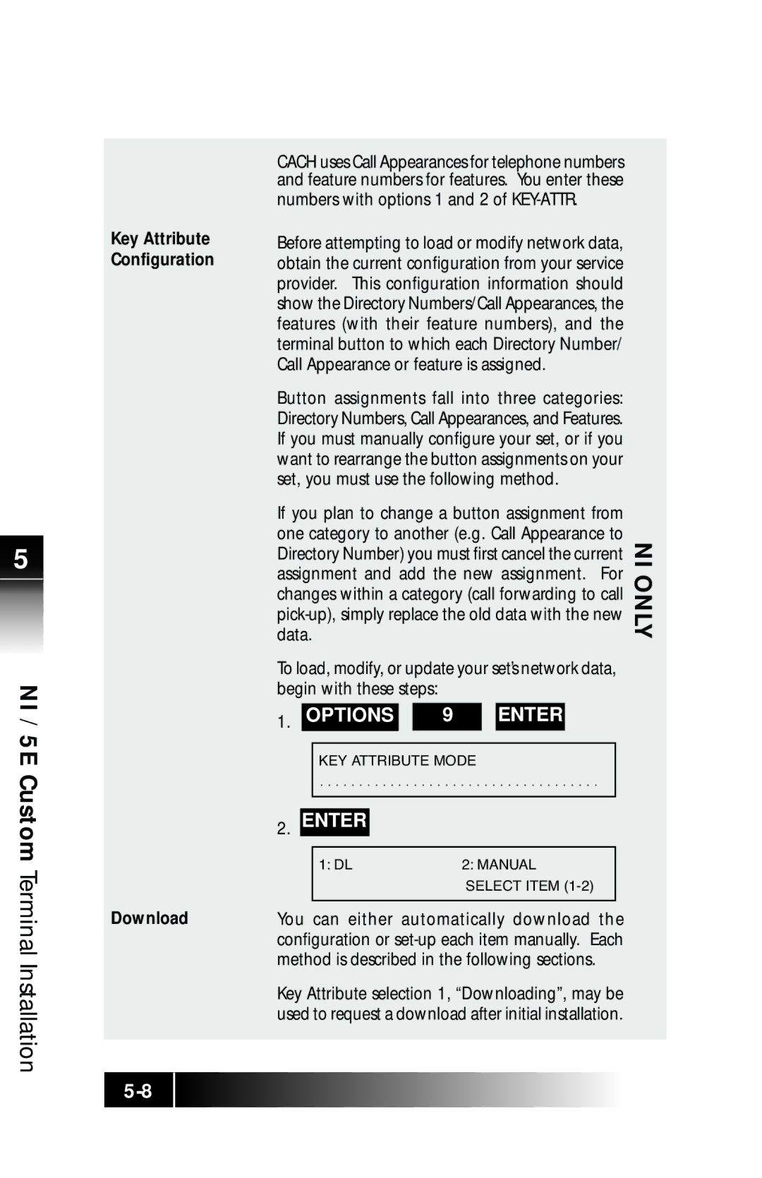 Fujitsu SRS-9924 manual Key Attribute Configuration Download, Numbers with options 1 and 2 of KEY-ATTR 