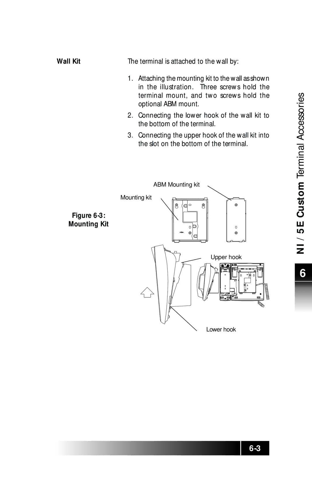 Fujitsu SRS-9924 manual Wall Kit Terminal is attached to the wall by, Illustration. Three screws hold, Optional ABM mount 