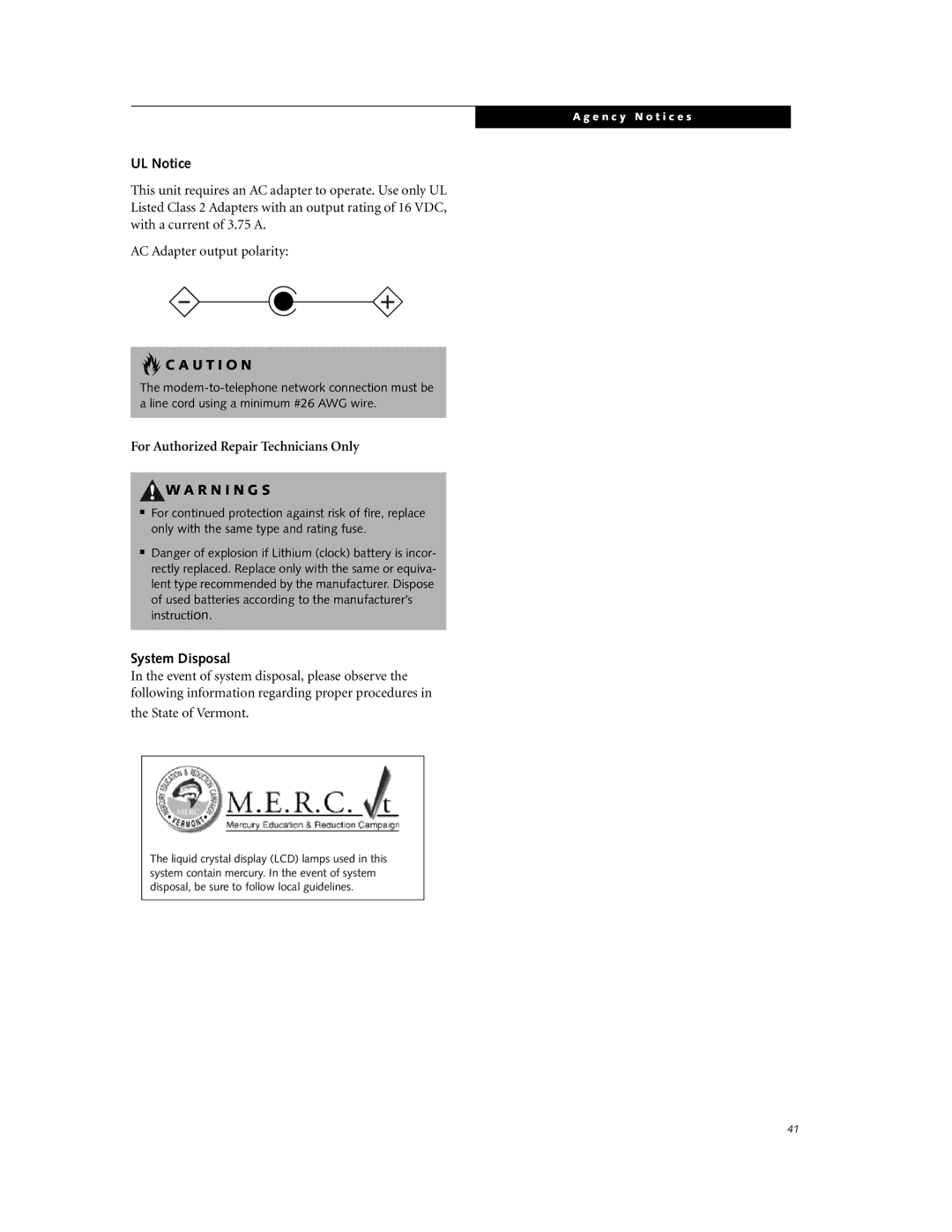 Fujitsu ST4000P manual UL Notice, For Authorized Repair Technicians Only, R N I N G S, System Disposal 