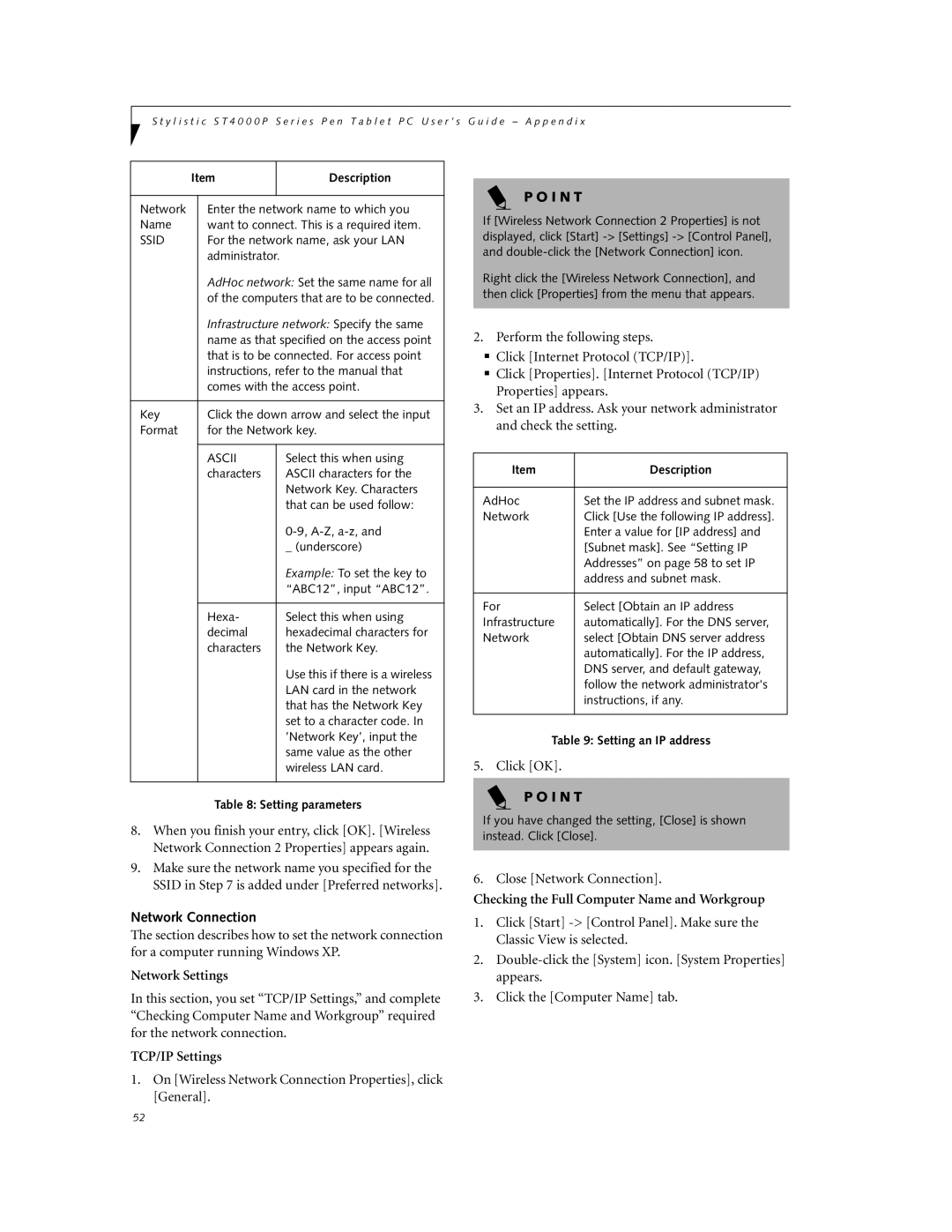 Fujitsu ST4000P manual Network Settings, On Wireless Network Connection Properties, click General, Click OK 