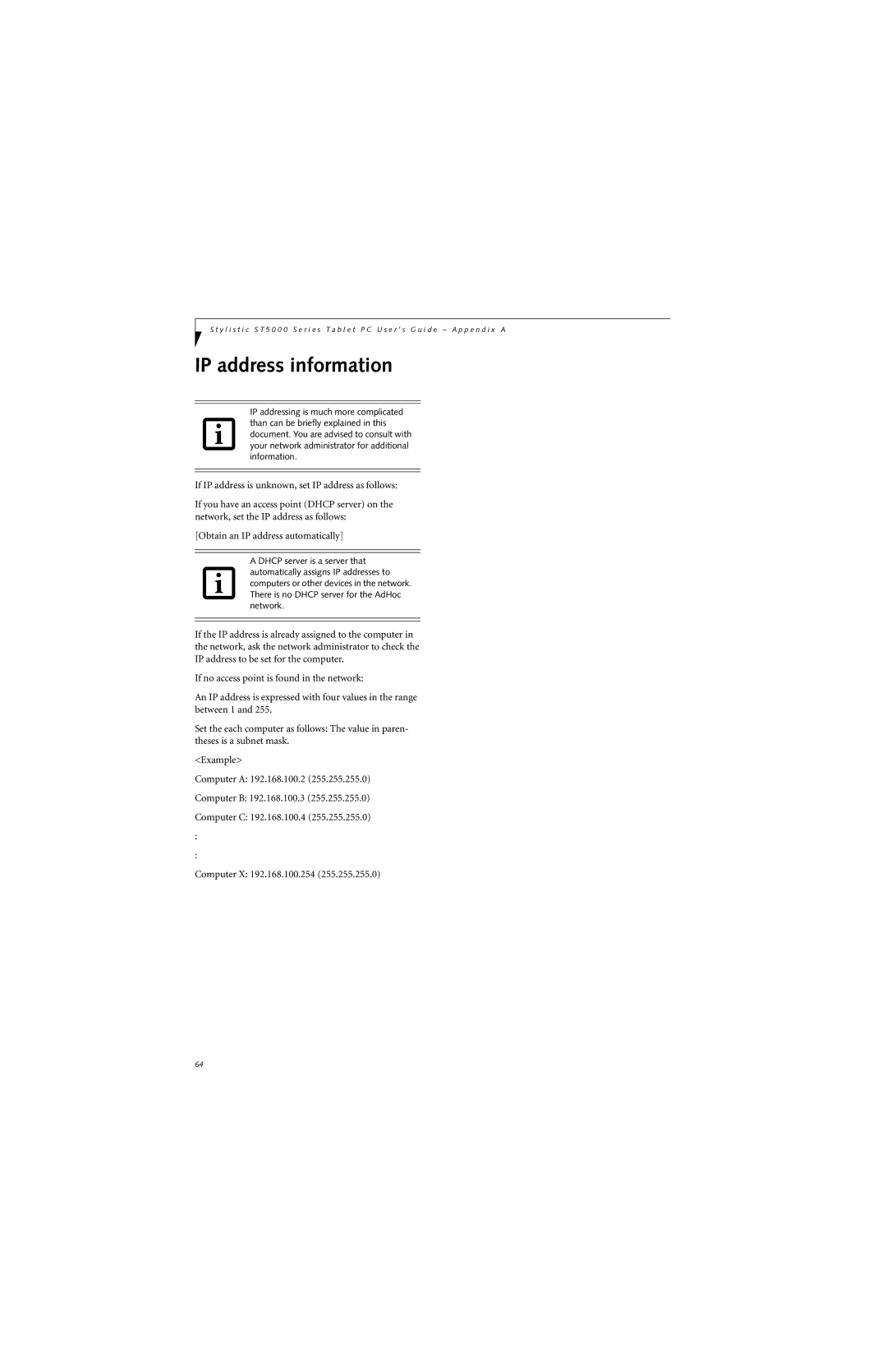 Fujitsu ST5000 warranty IP address information 