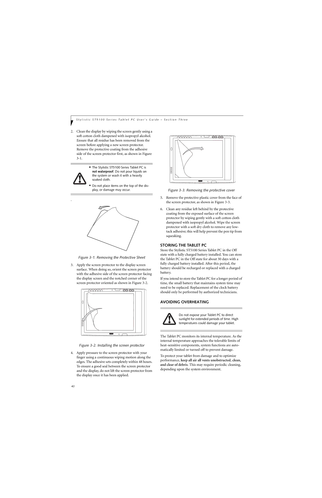 Fujitsu ST5112, ST5111 manual Storing the Tablet PC, Avoiding Overheating 