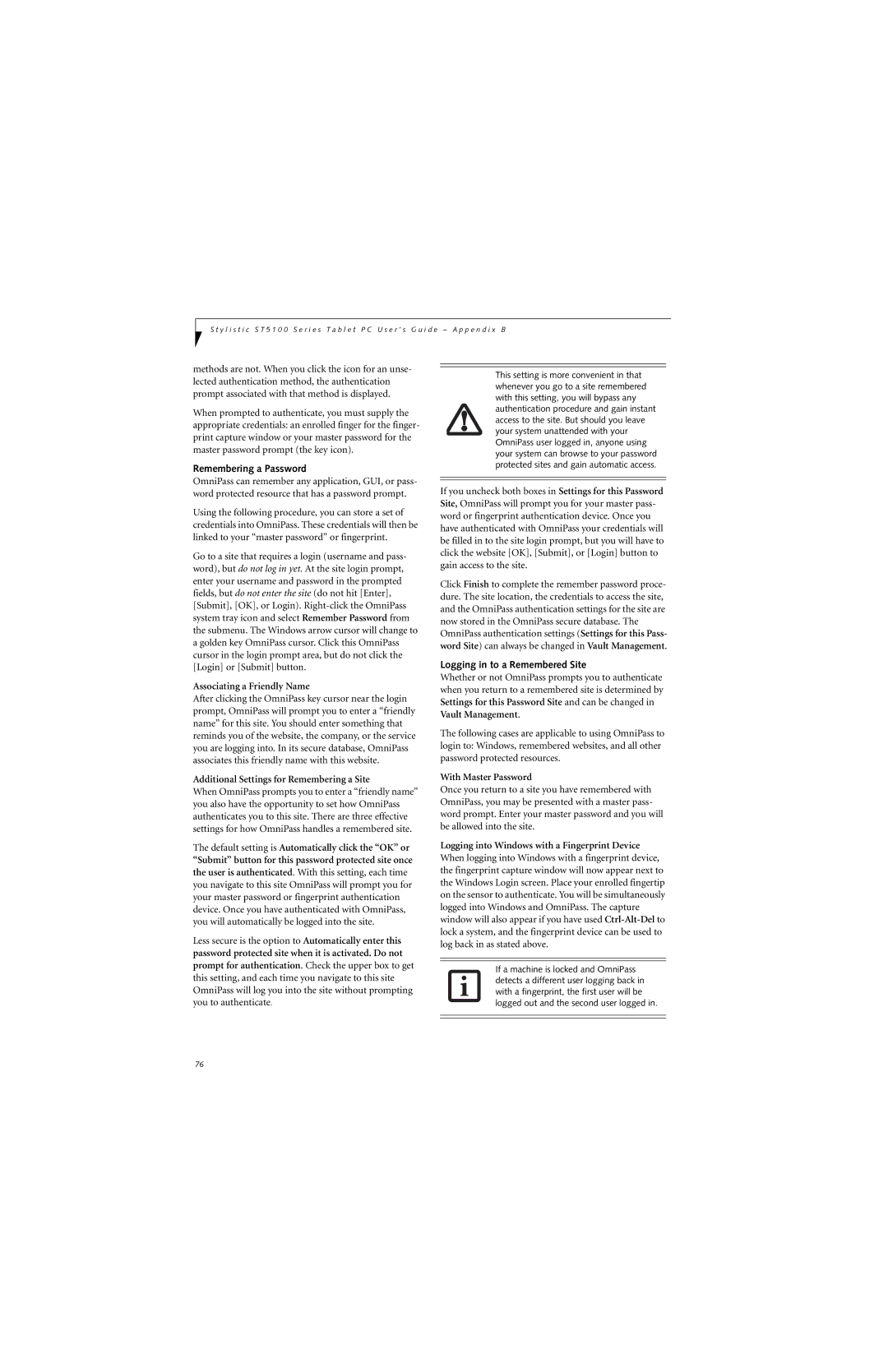 Fujitsu ST5112, ST5111 manual Remembering a Password, Logging in to a Remembered Site 