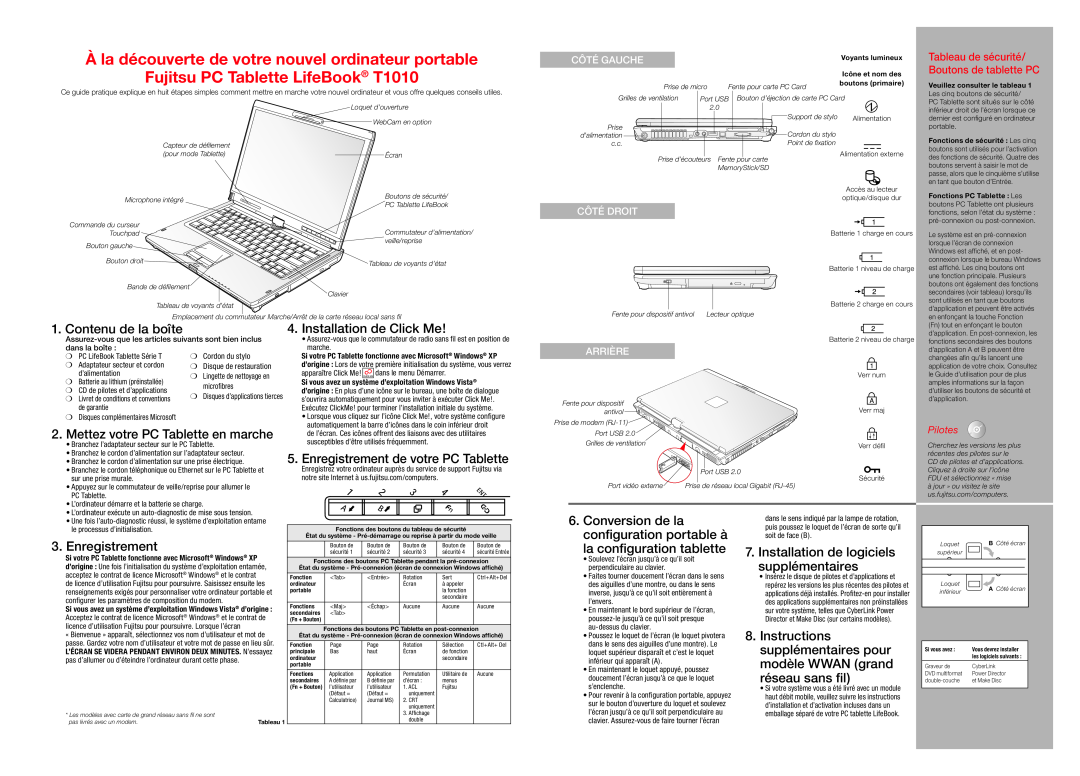 Fujitsu manual À la découverte de votre nouvel ordinateur portable, Fujitsu PC Tablette LifeBook T1010, Enregistrement 
