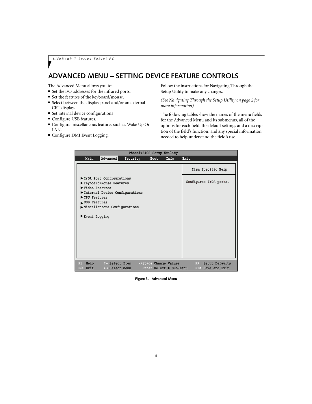 Fujitsu T3010D manual Advanced Menu Setting Device Feature Controls 