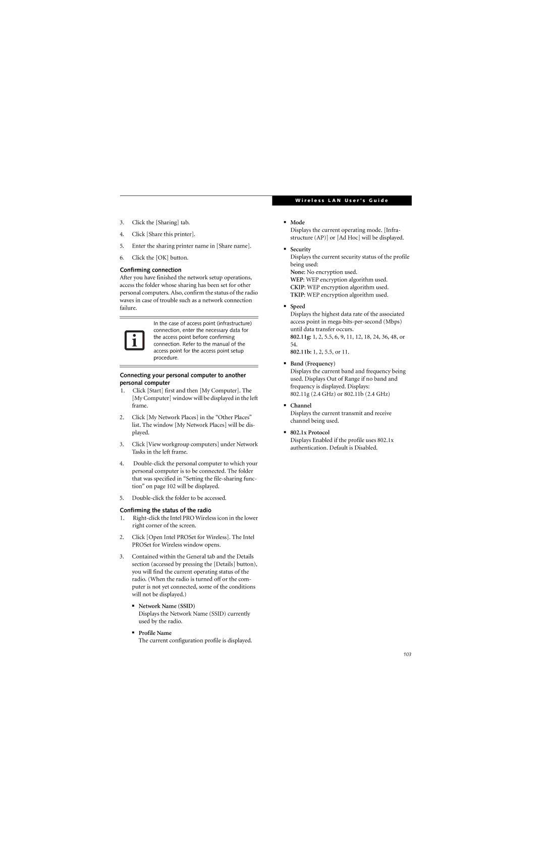 Fujitsu T4215, T4210 manual Confirming connection, Confirming the status of the radio 