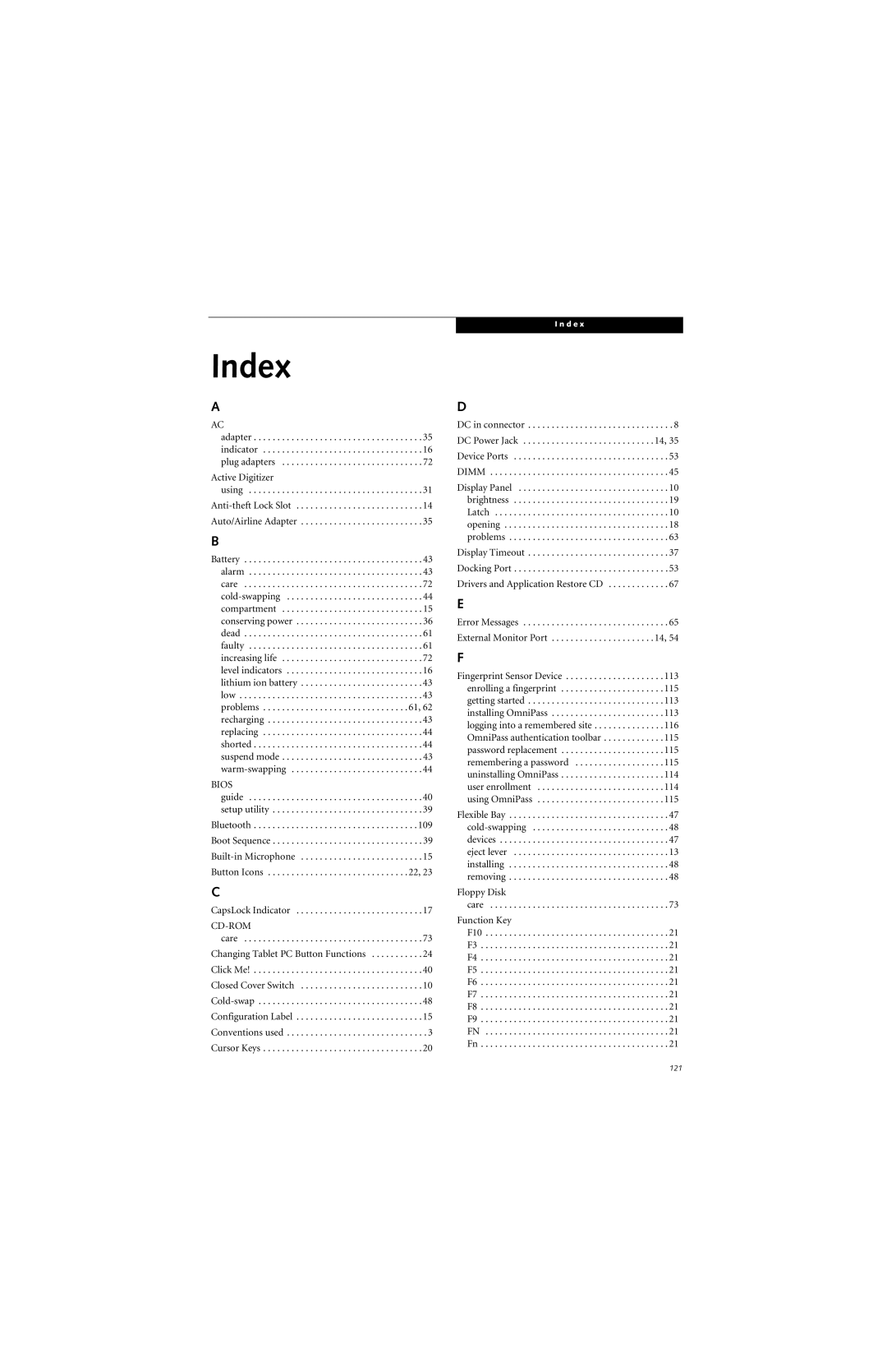 Fujitsu T4215, T4210 manual Index 