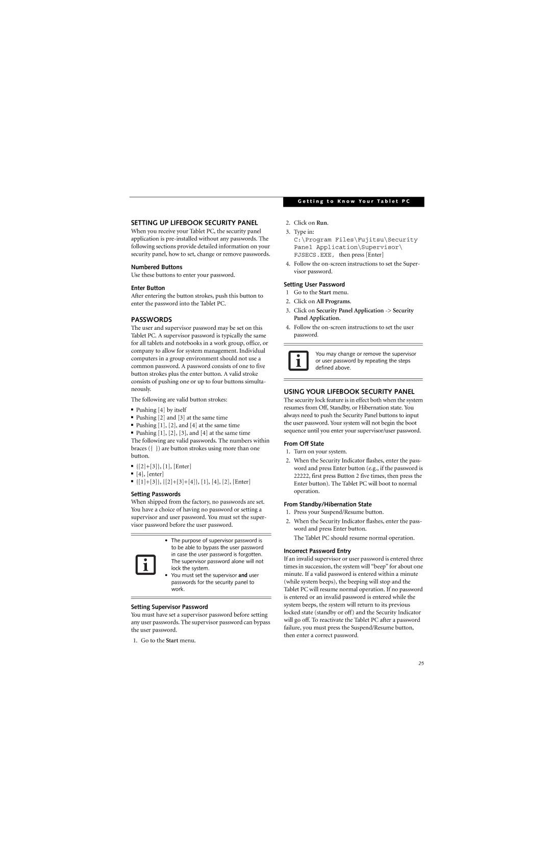 Fujitsu T4215, T4210 manual Setting UP Lifebook Security Panel, Passwords, Using Your Lifebook Security Panel 