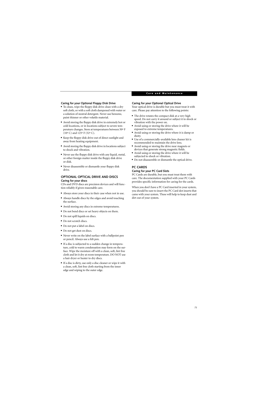 Fujitsu T4215, T4210 manual Optional Optical Drive and Discs, PC Cards 