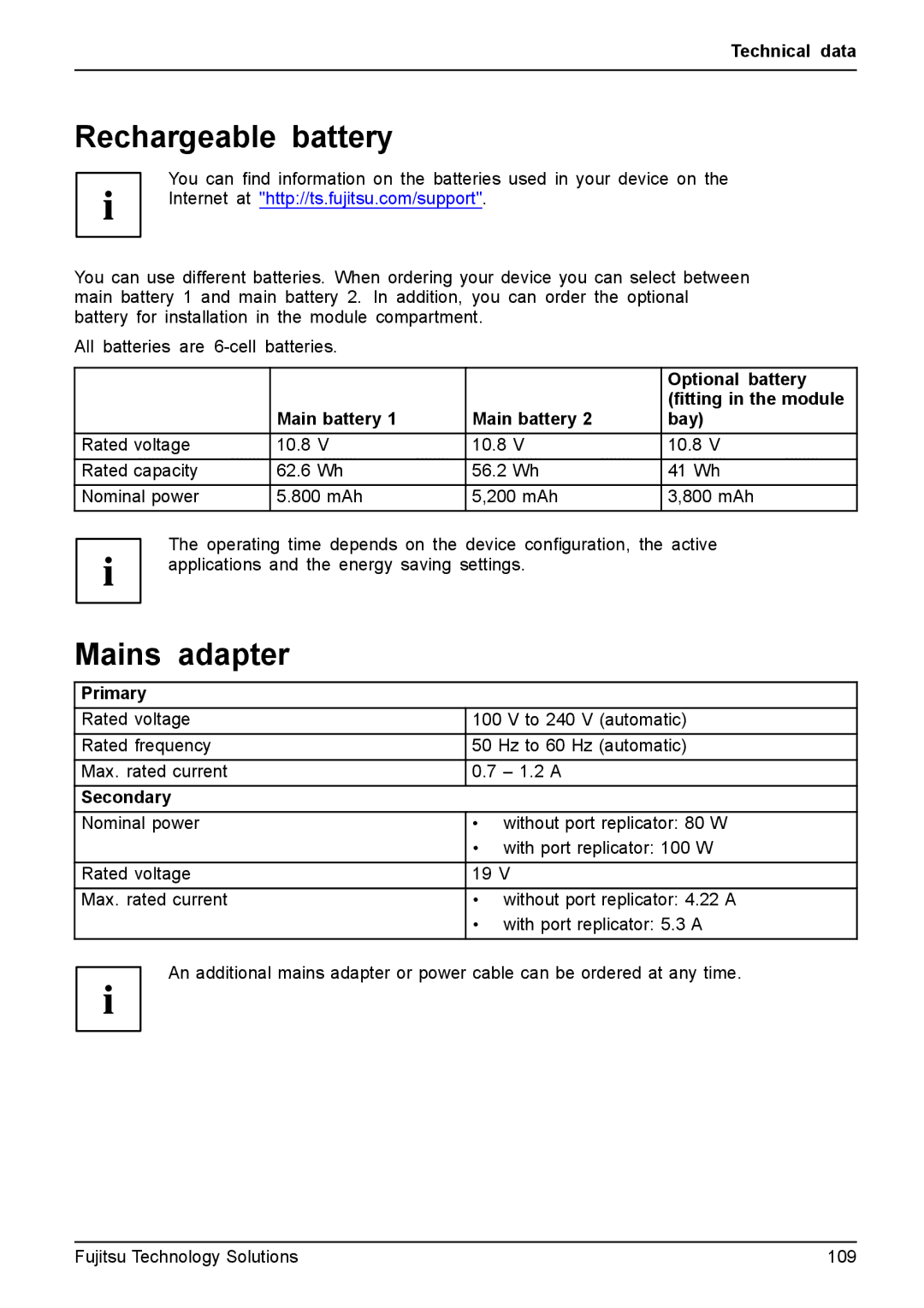 Fujitsu T4310, T4410 manual Mains adapter 