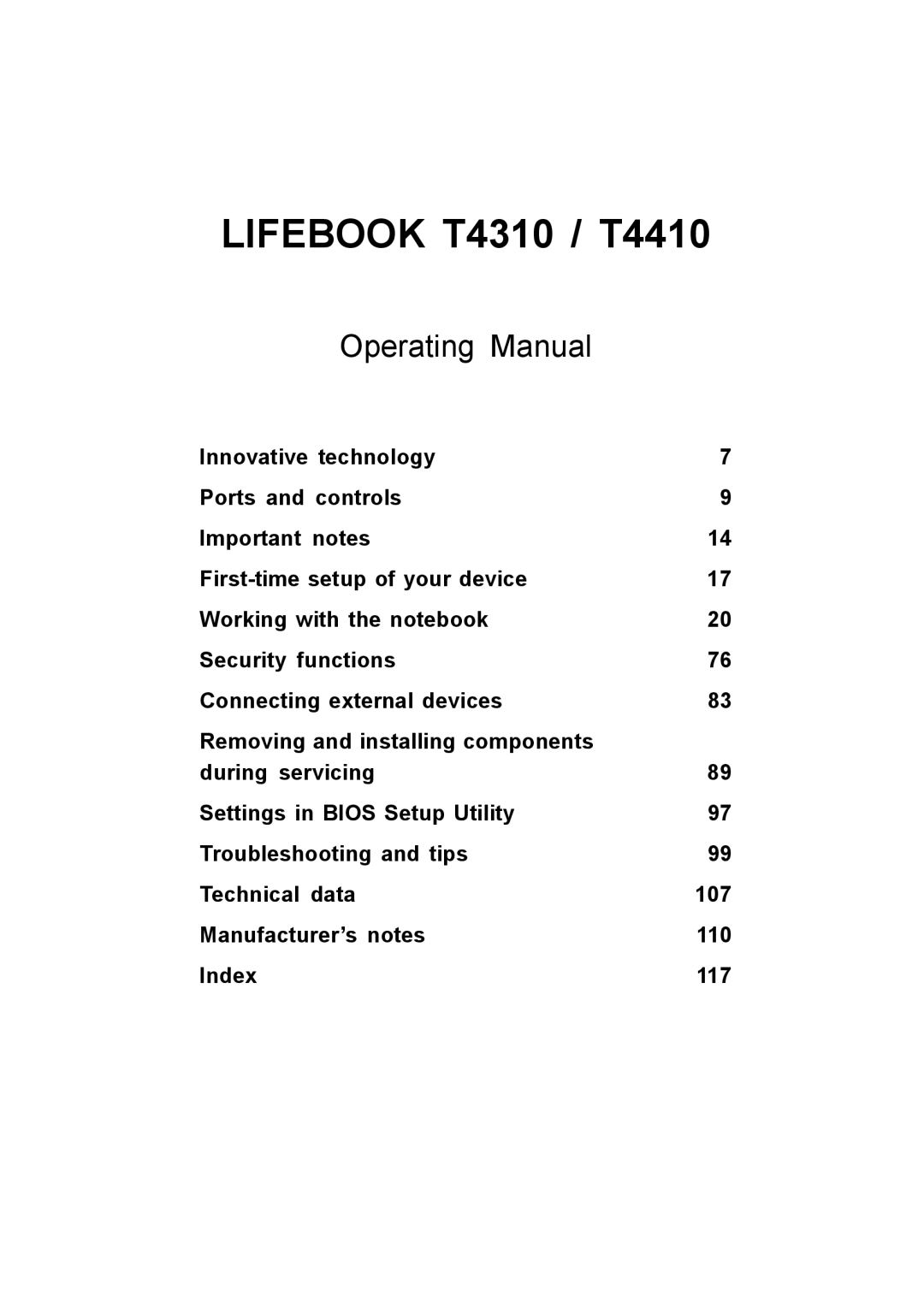 Fujitsu manual Lifebook T4310 / T4410, Operating Manual 