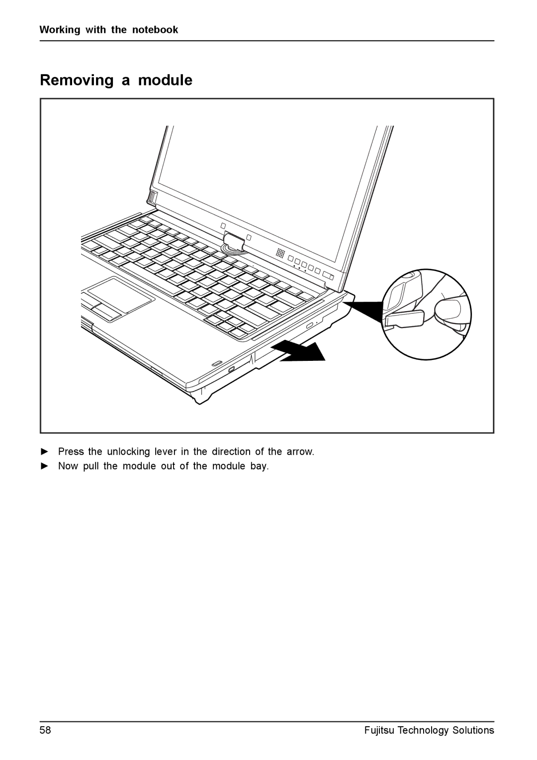 Fujitsu T4410, T4310 manual Removing a module 