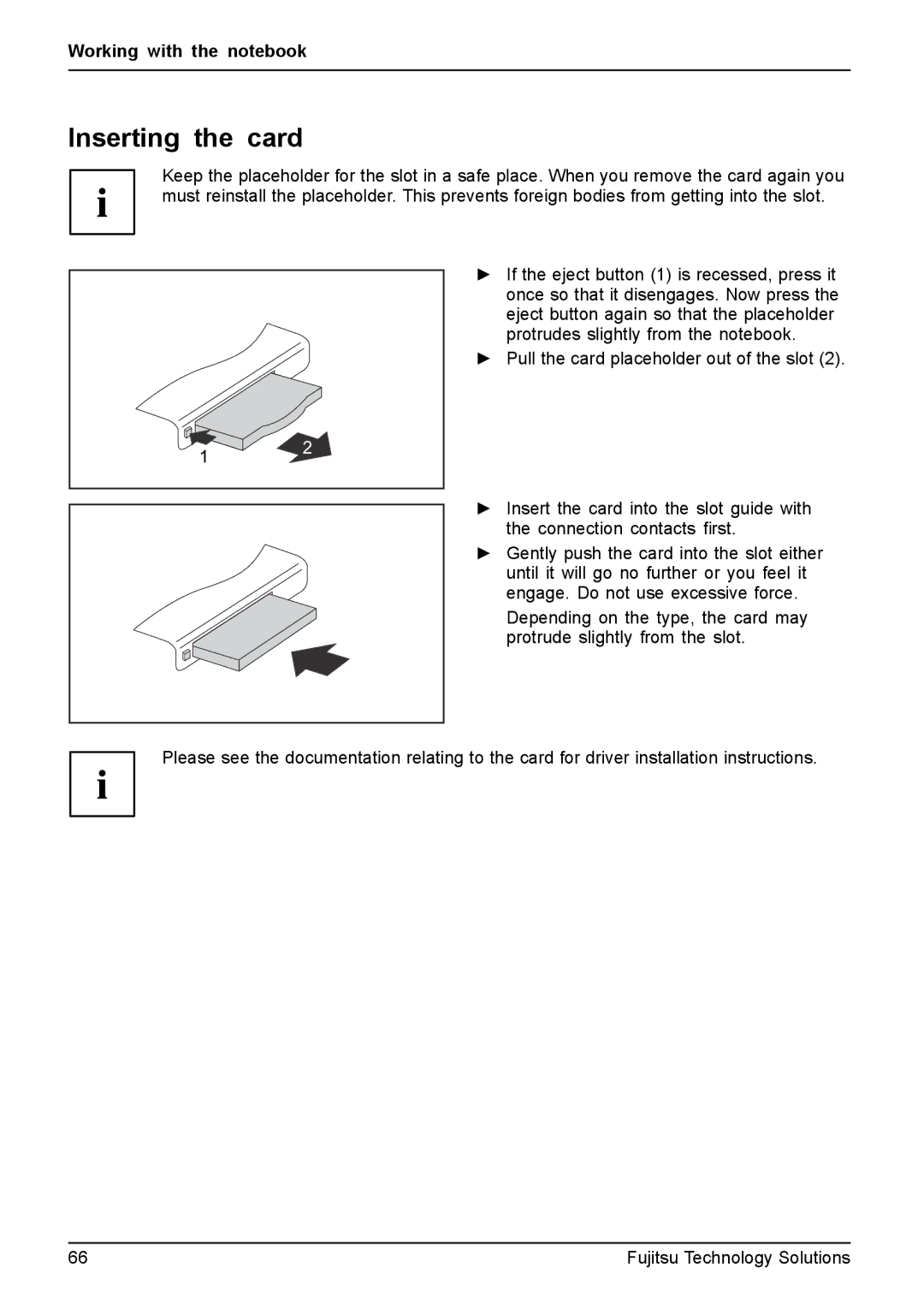 Fujitsu T4410, T4310 manual Inserting the card 