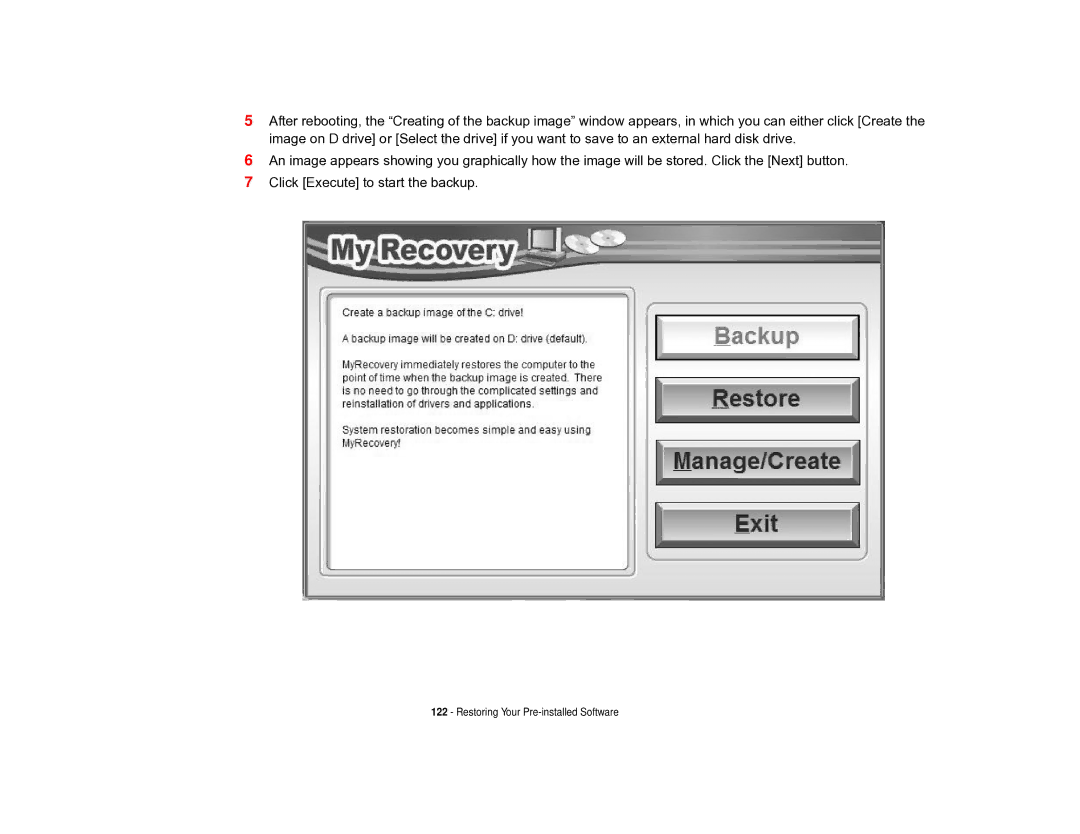 Fujitsu T731 manual Restoring Your Pre-installed Software 