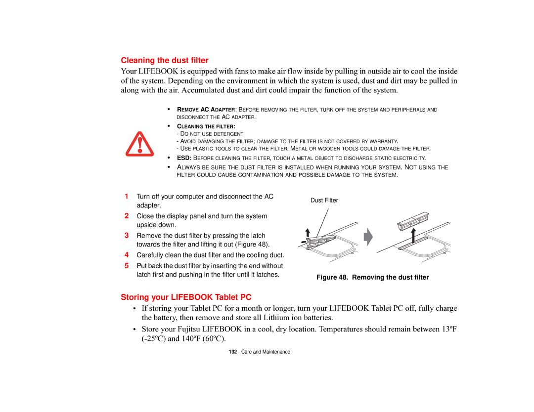 Fujitsu T731 manual Cleaning the dust filter 