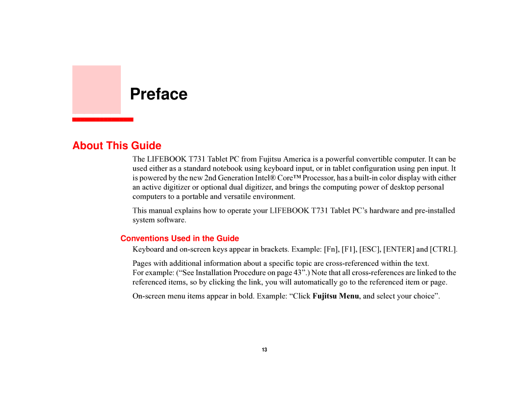 Fujitsu T731 manual About This Guide, Conventions Used in the Guide 