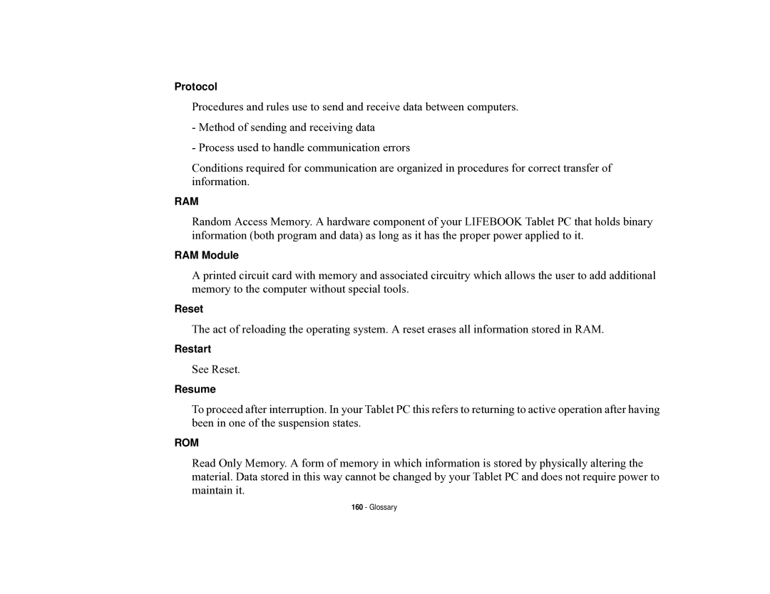 Fujitsu T731 manual See Reset 