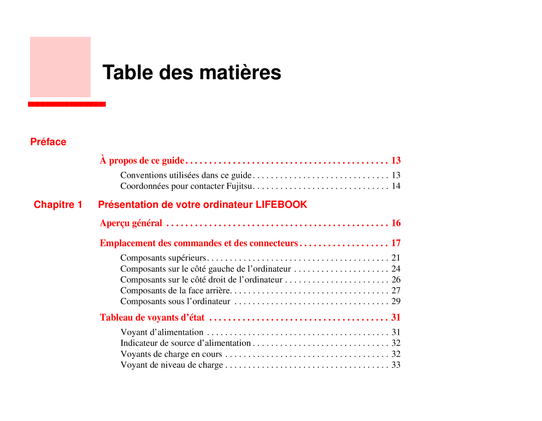 Fujitsu T731 manual Préface, Chapitre 1 Présentation de votre ordinateur Lifebook 