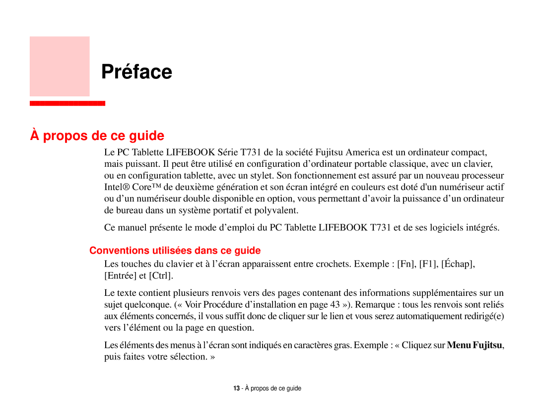 Fujitsu T731 manual Propos de ce guide, Conventions utilisées dans ce guide 