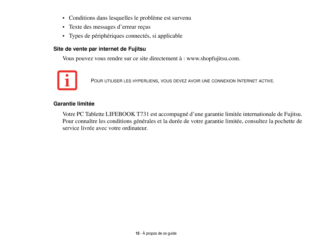 Fujitsu T731 manual Site de vente par internet de Fujitsu 