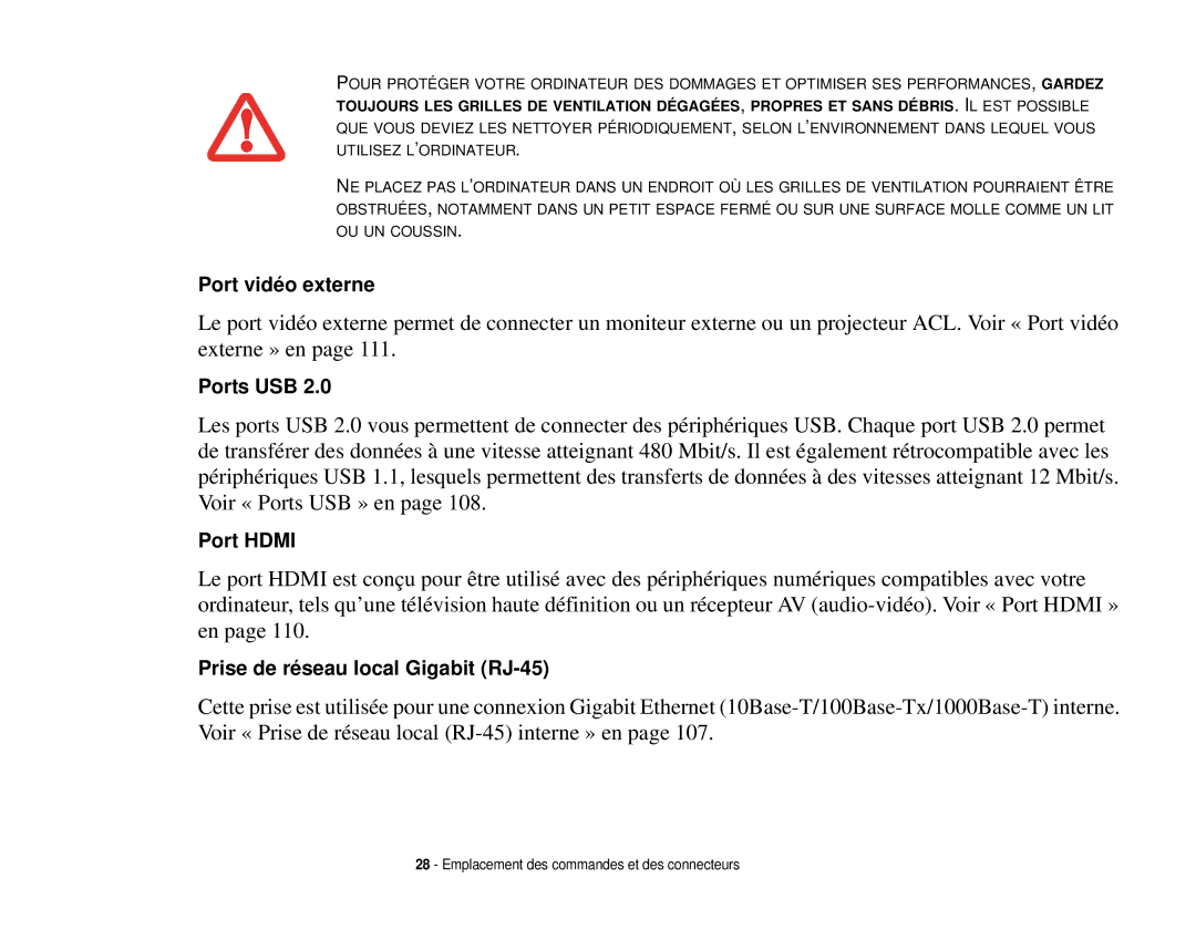 Fujitsu T731 manual Port vidéo externe 