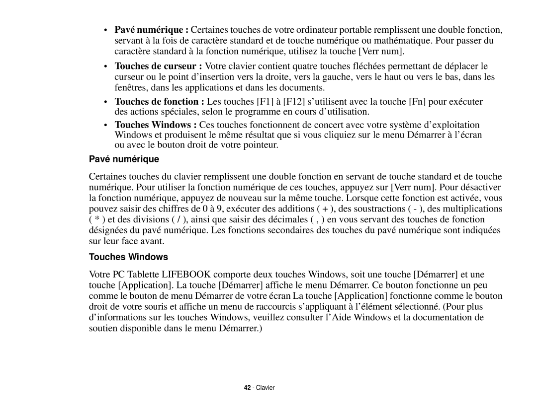 Fujitsu T731 manual Pavé numérique 