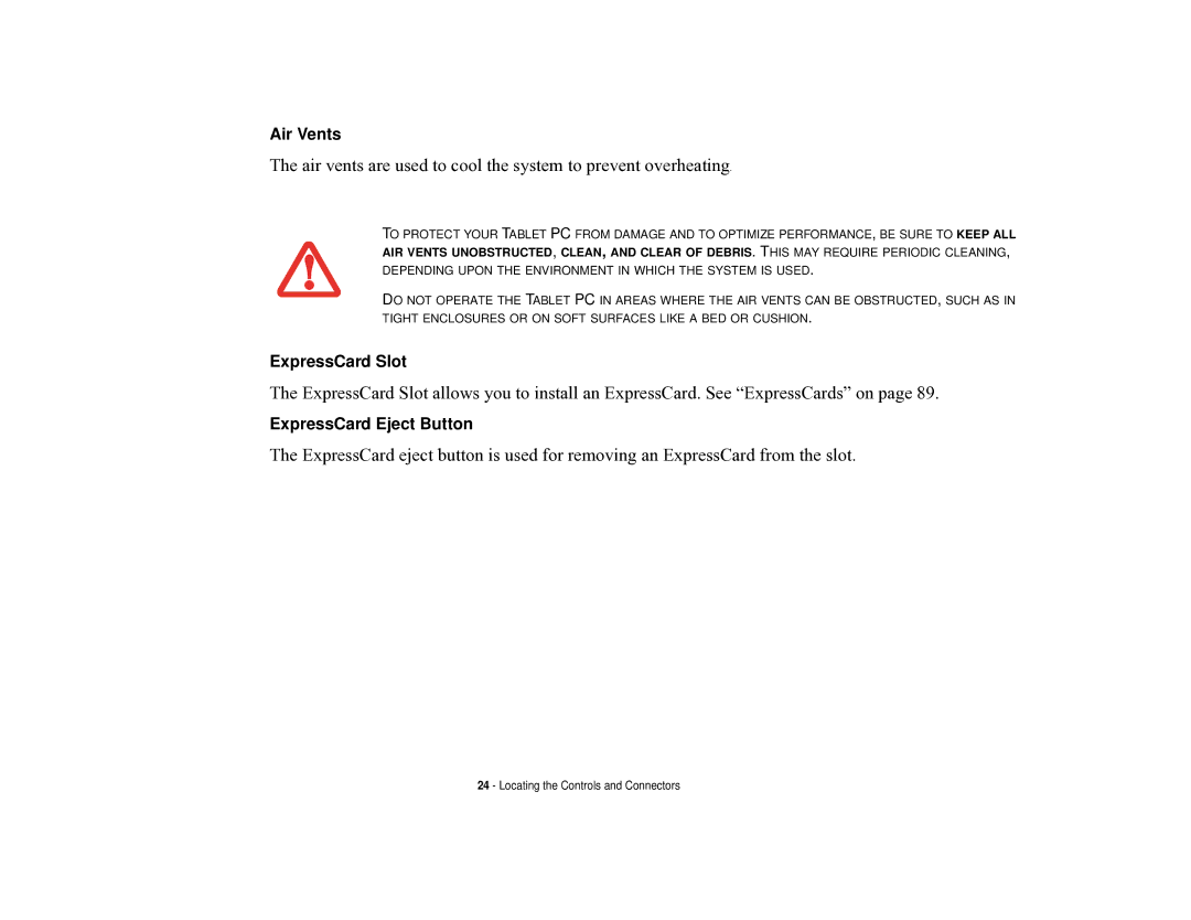 Fujitsu T731 manual Air vents are used to cool the system to prevent overheating 