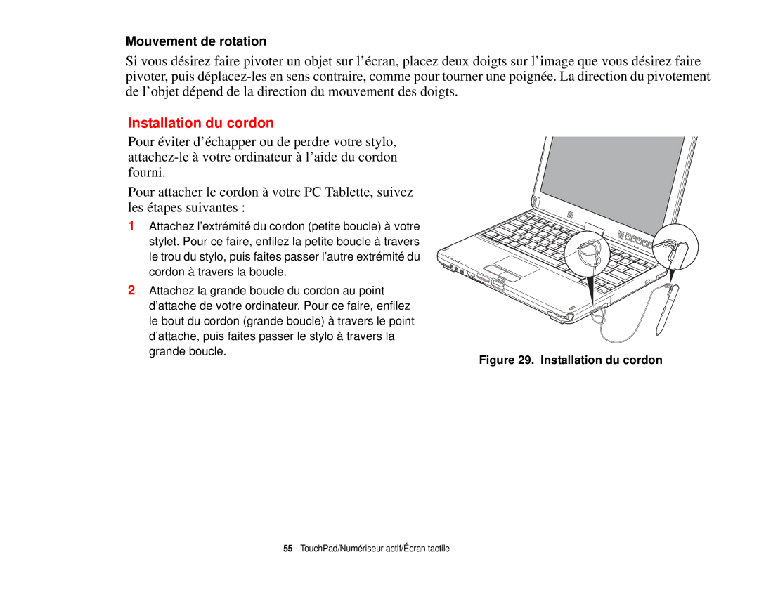 Fujitsu T731 manual Installation du cordon 