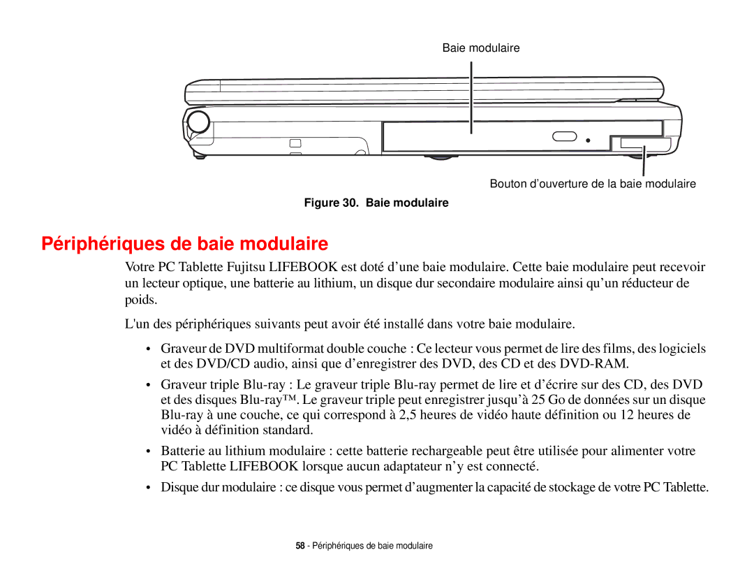 Fujitsu T731 manual Périphériques de baie modulaire, Baie modulaire 