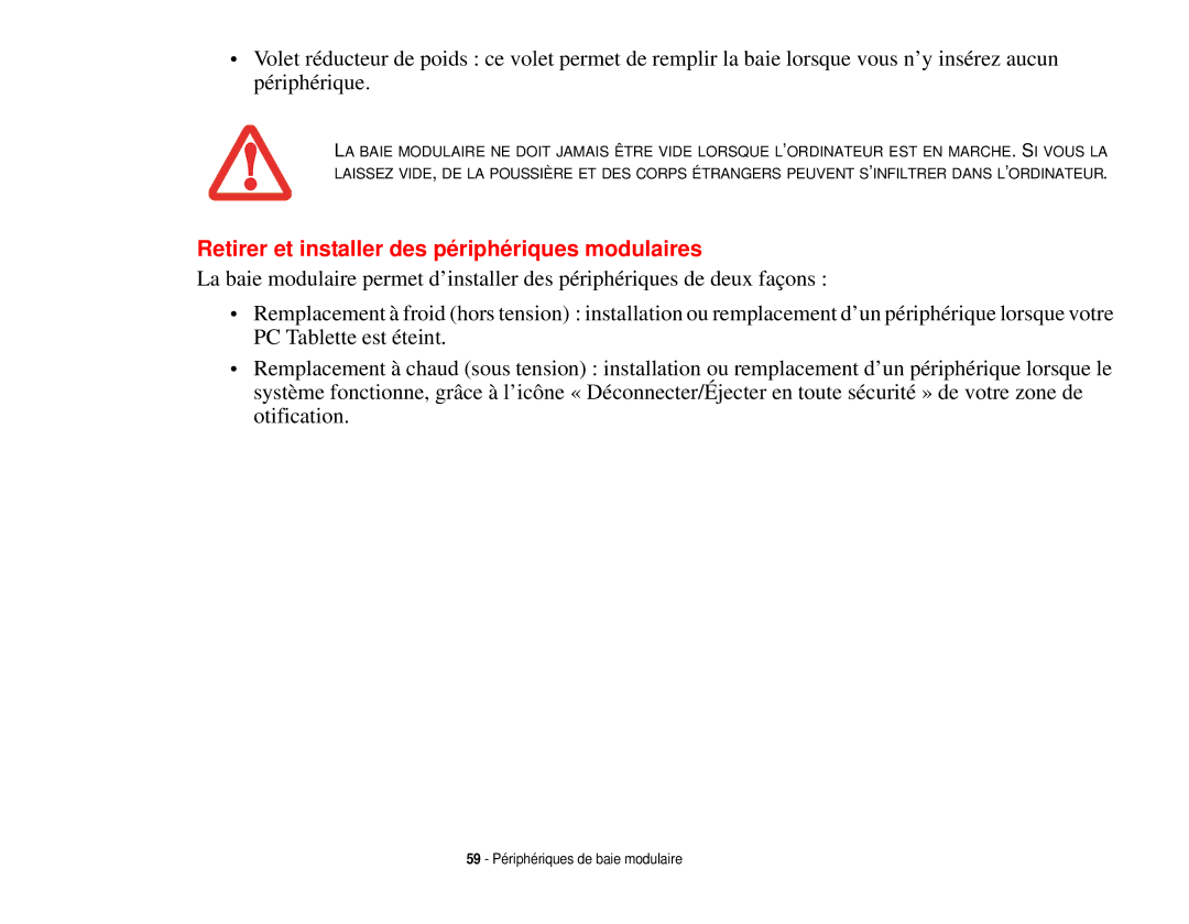 Fujitsu T731 manual Retirer et installer des périphériques modulaires 